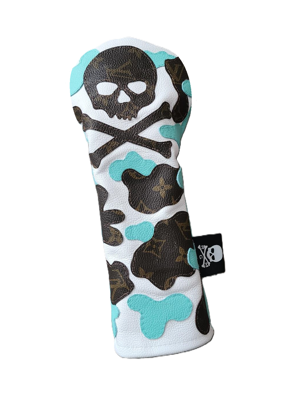 New! One-Of-A-Kind! Patchwork, Upcycled Louis Vuitton Skull & Bones Camo Fairway Wood Headcover - Robert Mark Golf