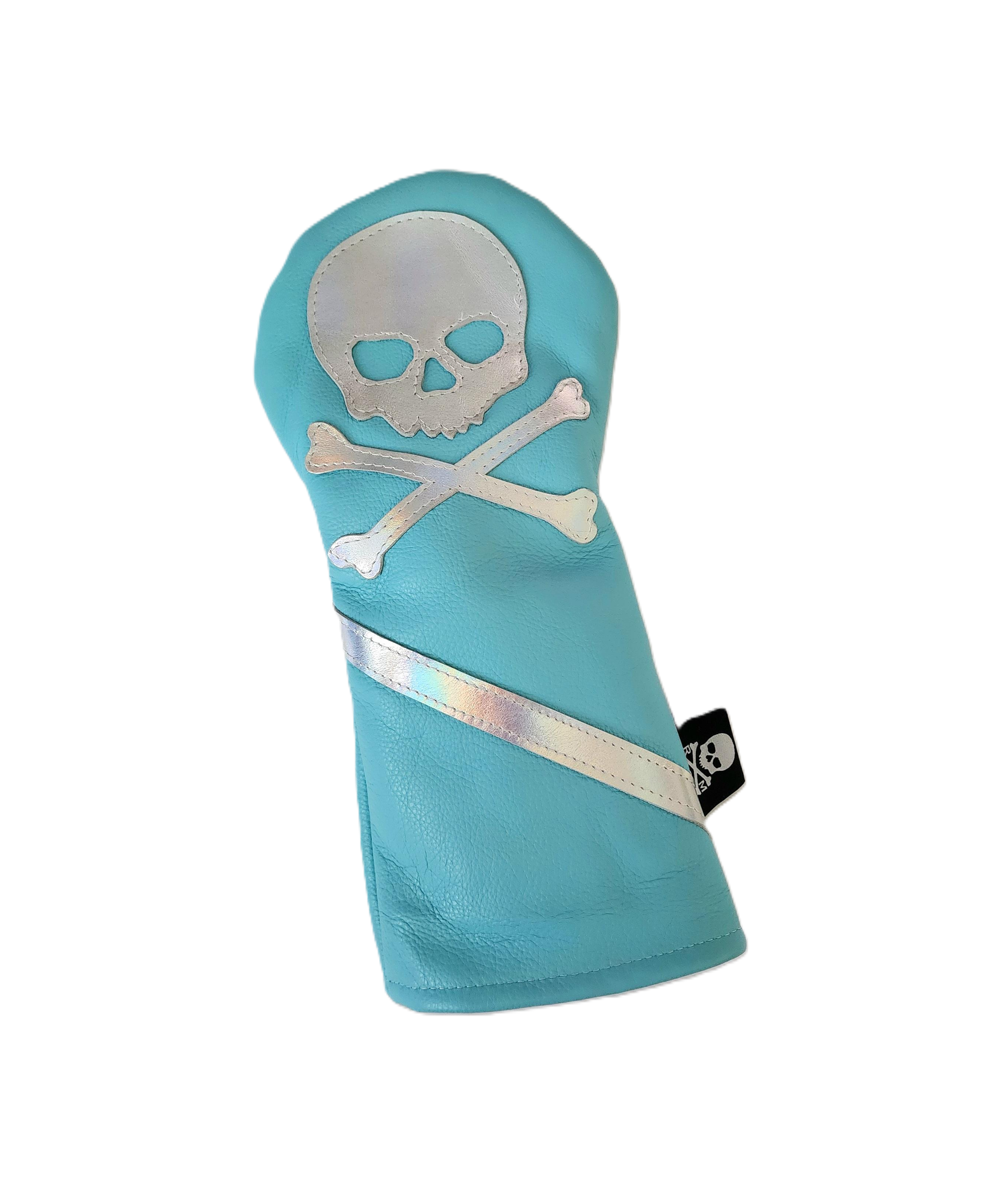Tiffany Blue inspired & Holographic Metallic Silver Skull & Bones Driver headcover. - Robert Mark Golf