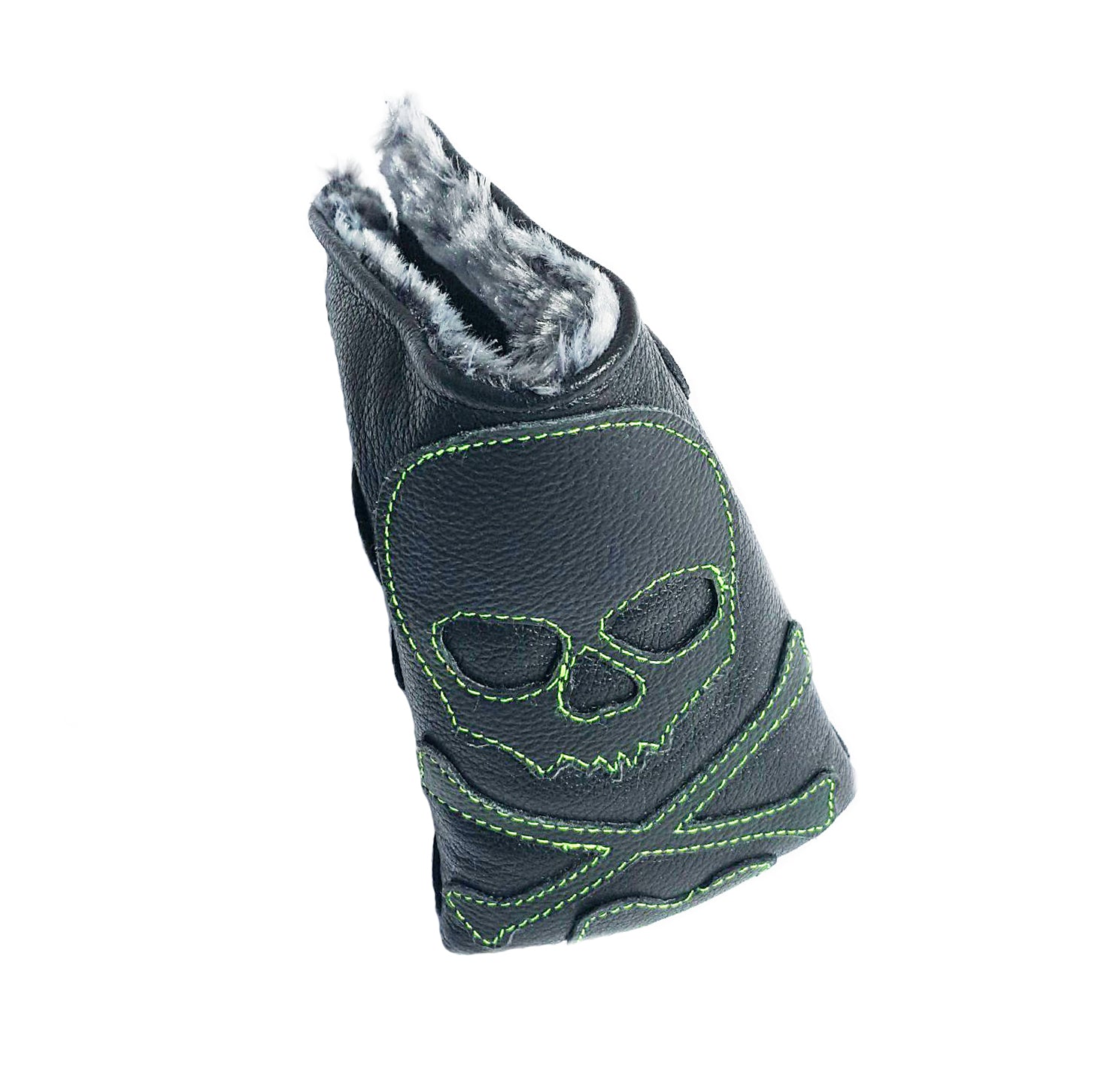 The "Murdered Out" Green Stitch Skull & Bones Camo Putter Cover - Robert Mark Golf
