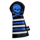New! Metallic Blue Skull & Bones w/ Rugby Stripes Headcover! - Robert Mark Golf