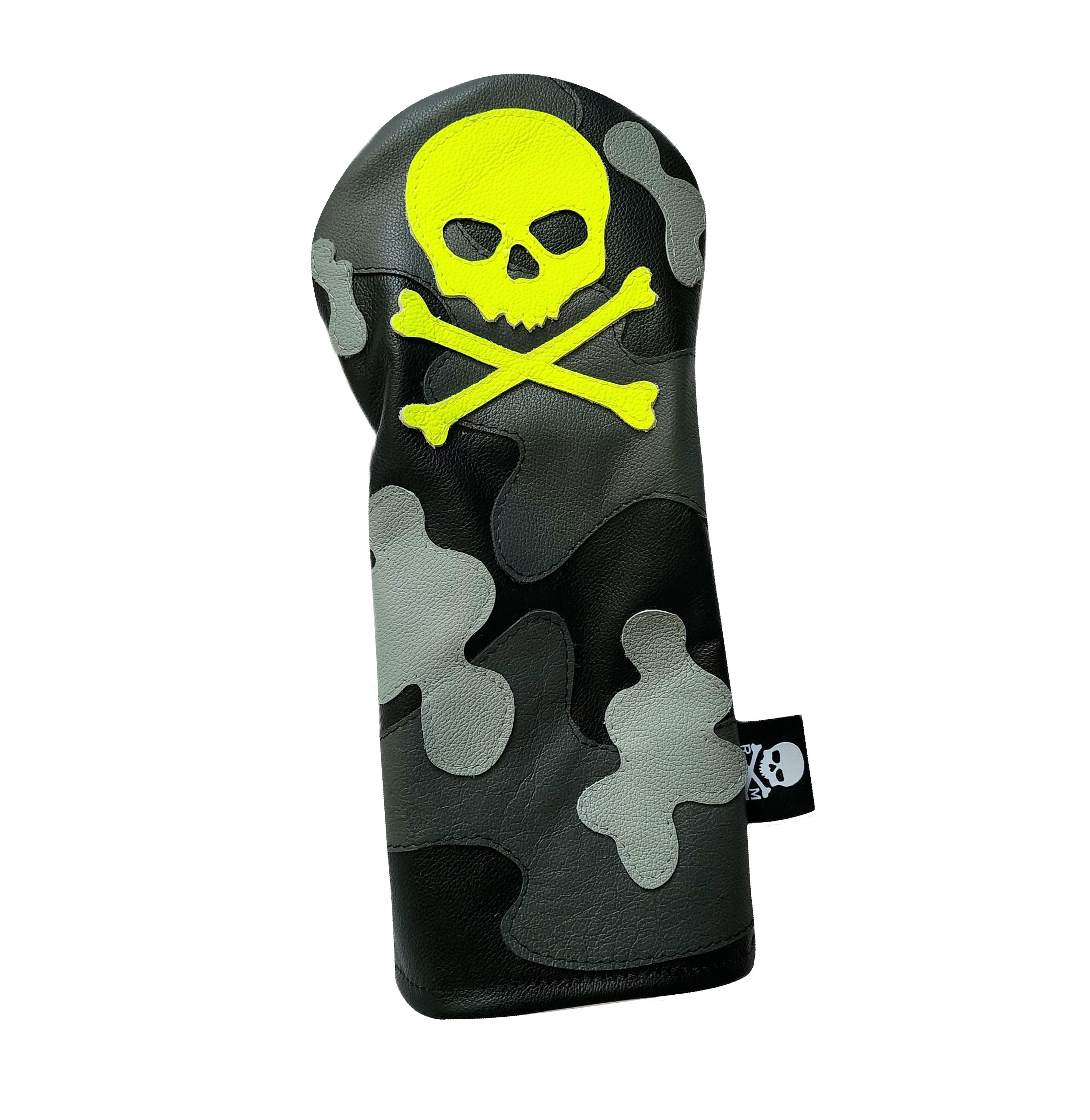 Robert Mark Golf limited edition urban camo neon skull and bones driver headcover with grey camouflage pattern.