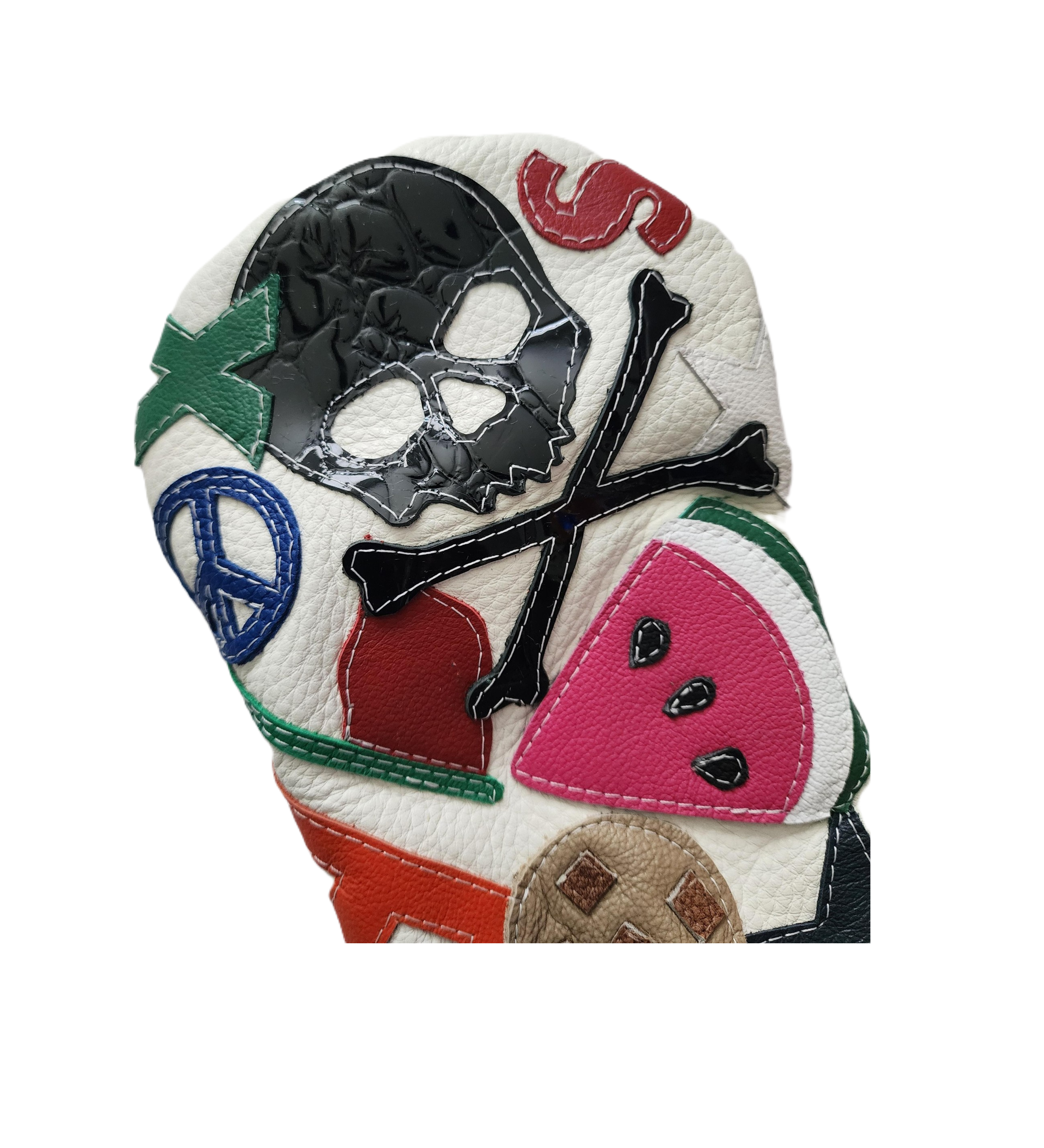 Robert Mark Golf limited edition collage driver headcover with colorful, artistic design, protecting golf club from scratches.
