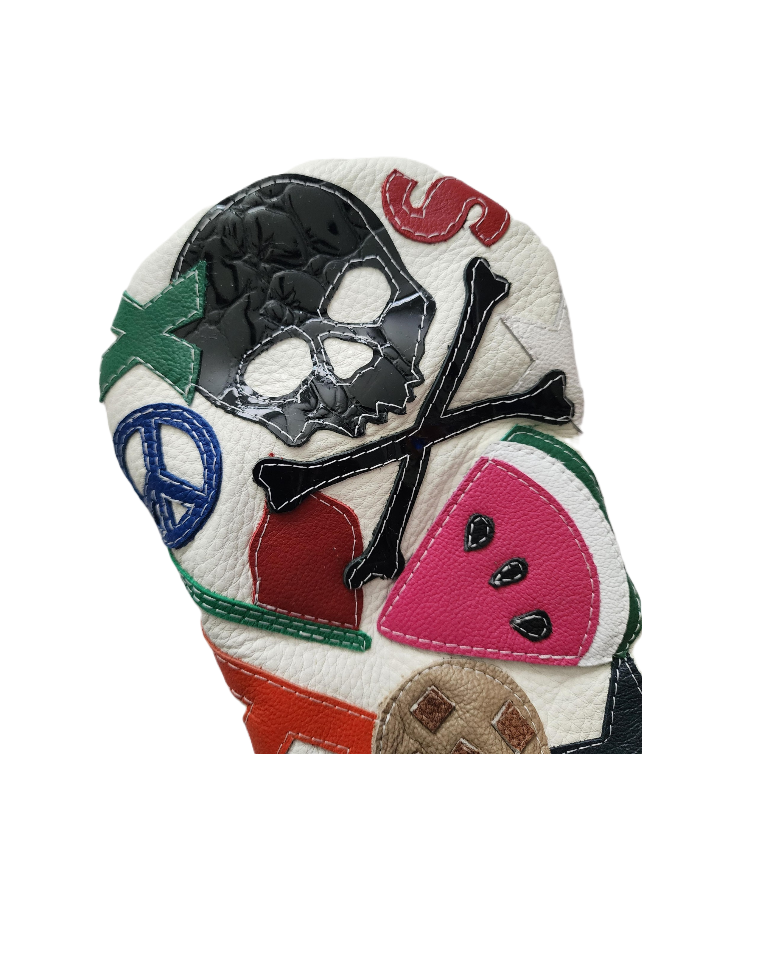 Robert Mark Golf limited edition collage driver headcover with colorful, artistic design, protecting golf club from scratches.