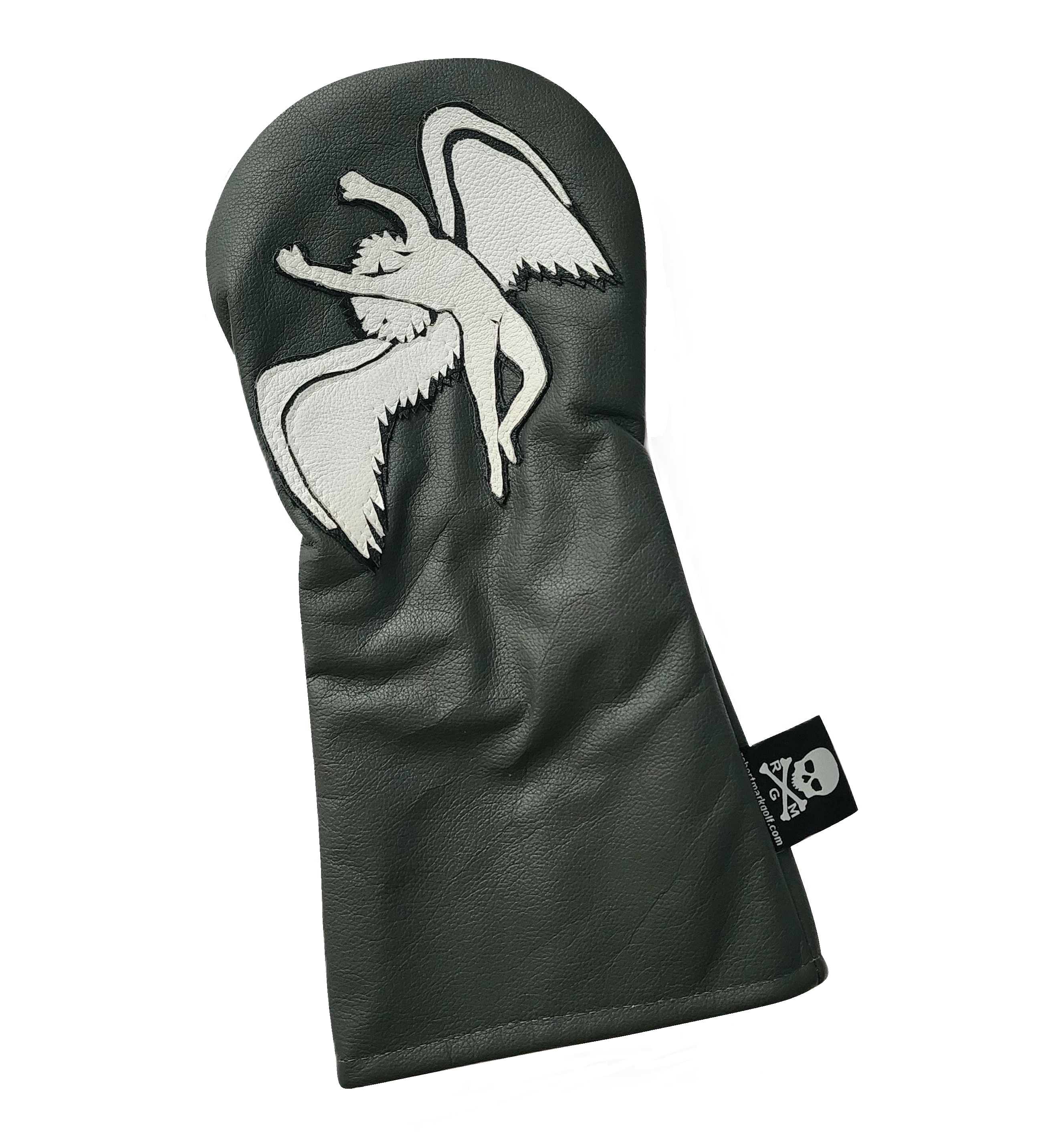 Unique Led Zeppelin-inspired golf driver headcover by Robert Mark Golf featuring Swan Song design, made of soft, durable material.