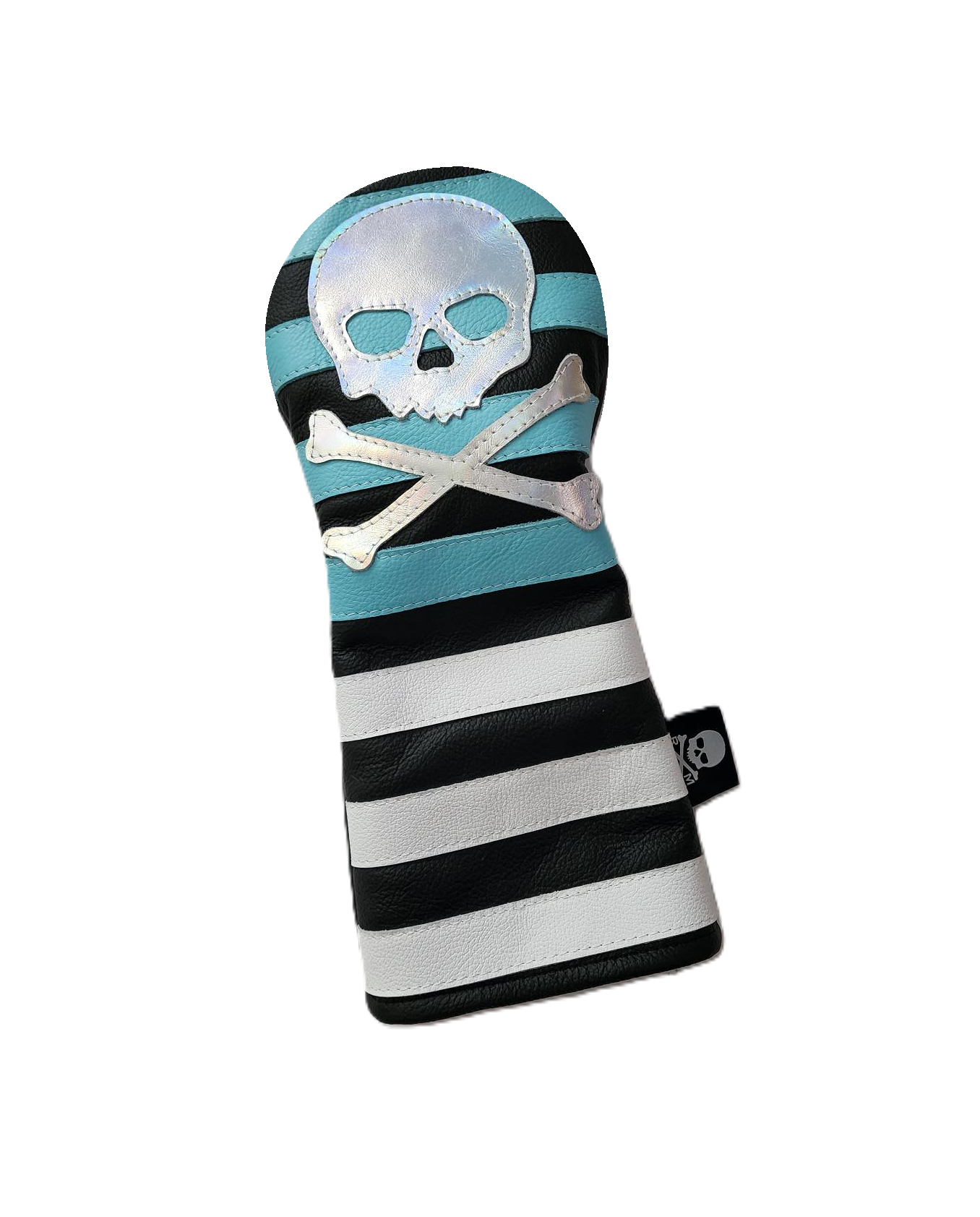 NEW! The Light Blue, White & Metallic Skull & bones Rugby Stripe Driver Headcover! - Robert Mark Golf
