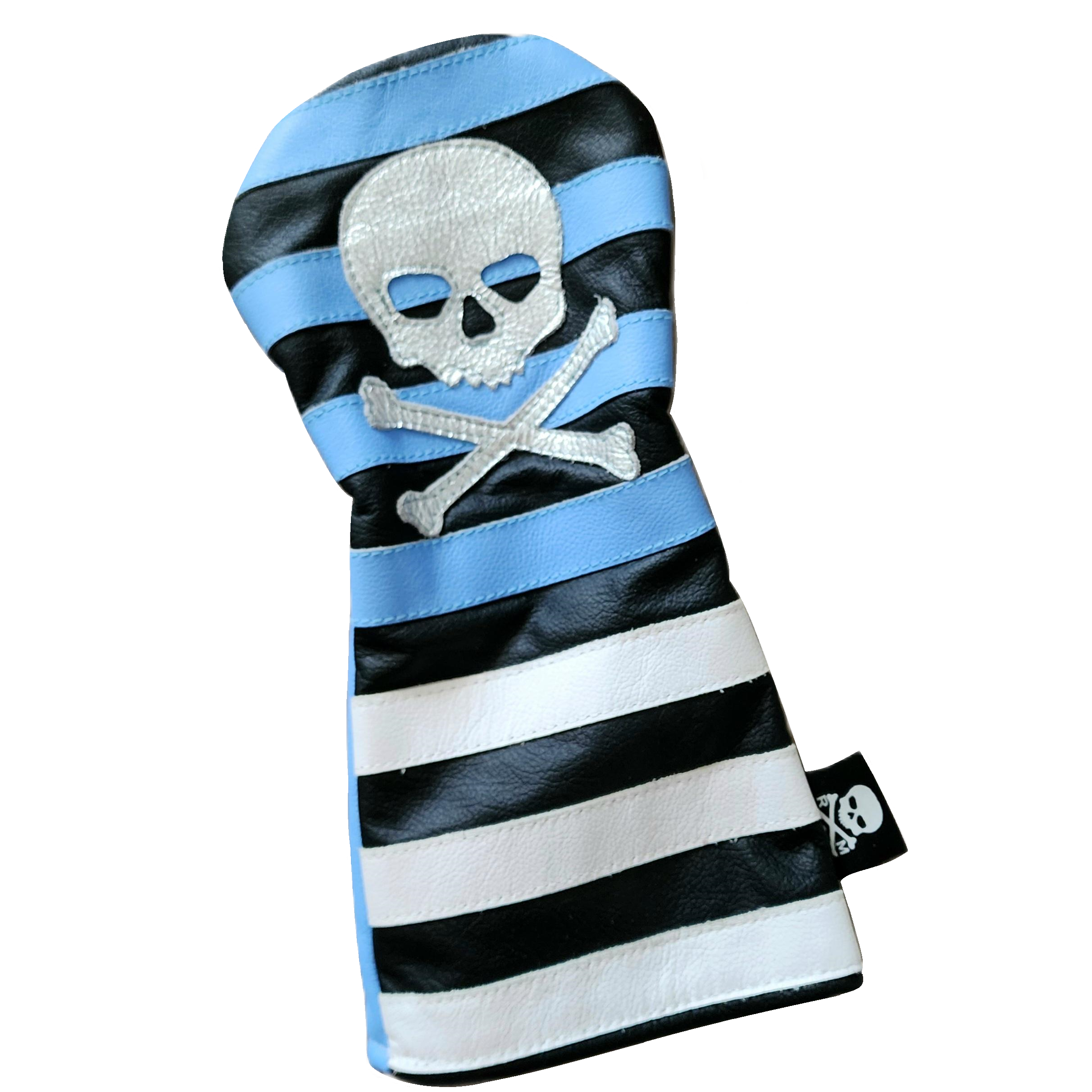 One-Of-A-Kind! The Metallic Silver Skull & Bones Rugby Stripe Driver Headcover - Robert Mark Golf
