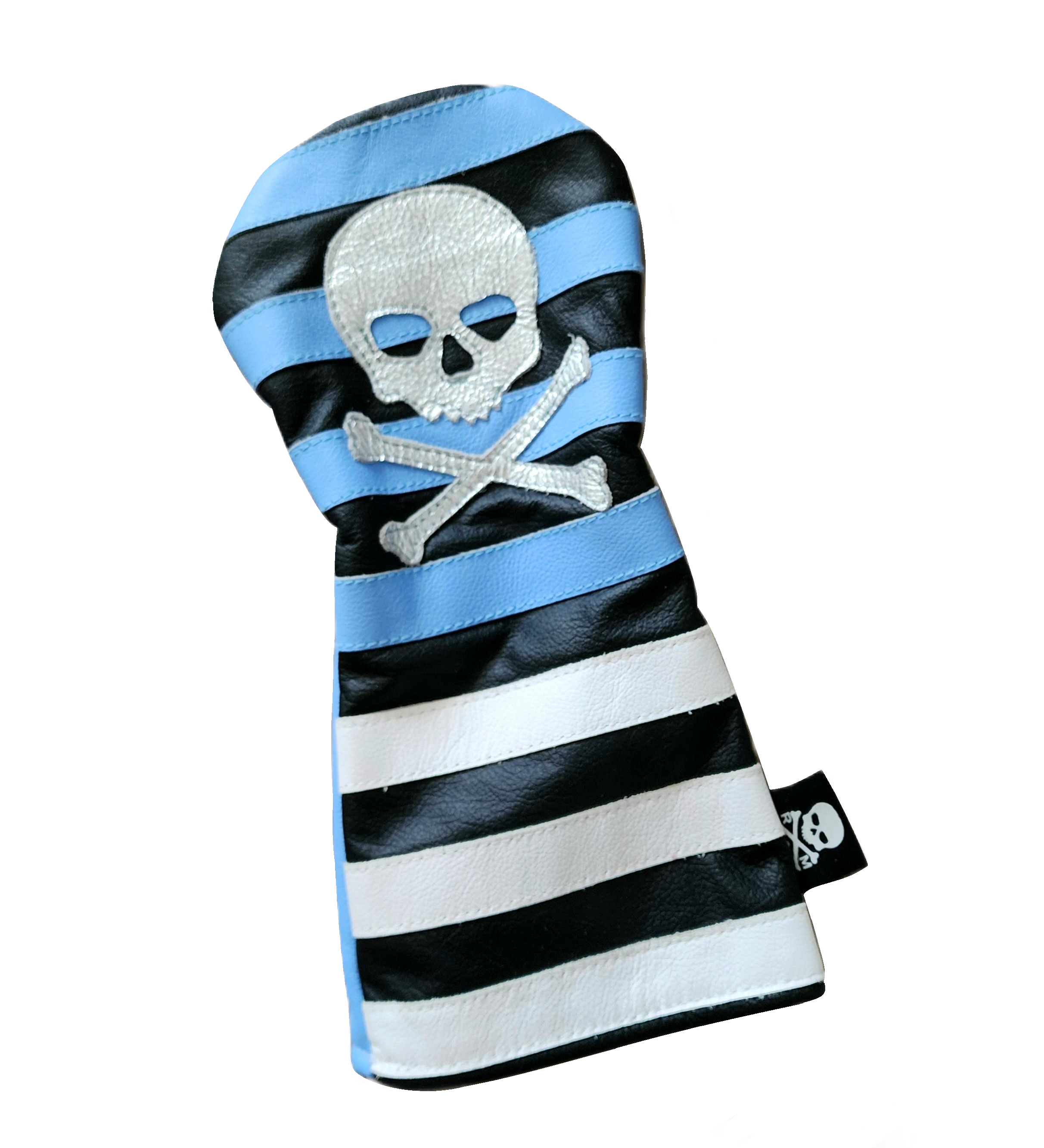One-Of-A-Kind! The Metallic Silver Skull & Bones Rugby Stripe Driver Headcover - Robert Mark Golf