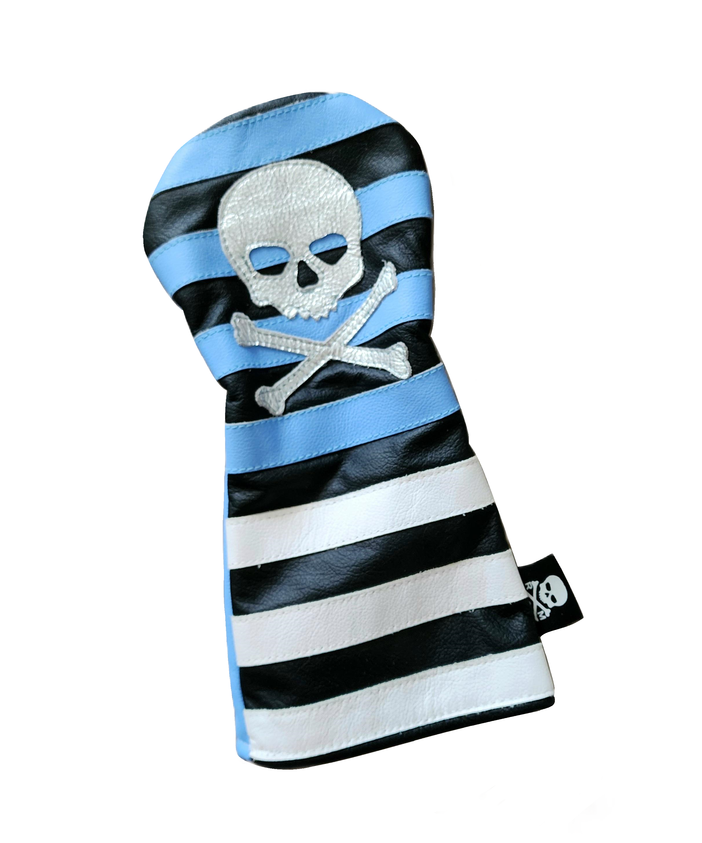 One-Of-A-Kind! The Metallic Silver Skull & Bones Rugby Stripe Driver Headcover - Robert Mark Golf