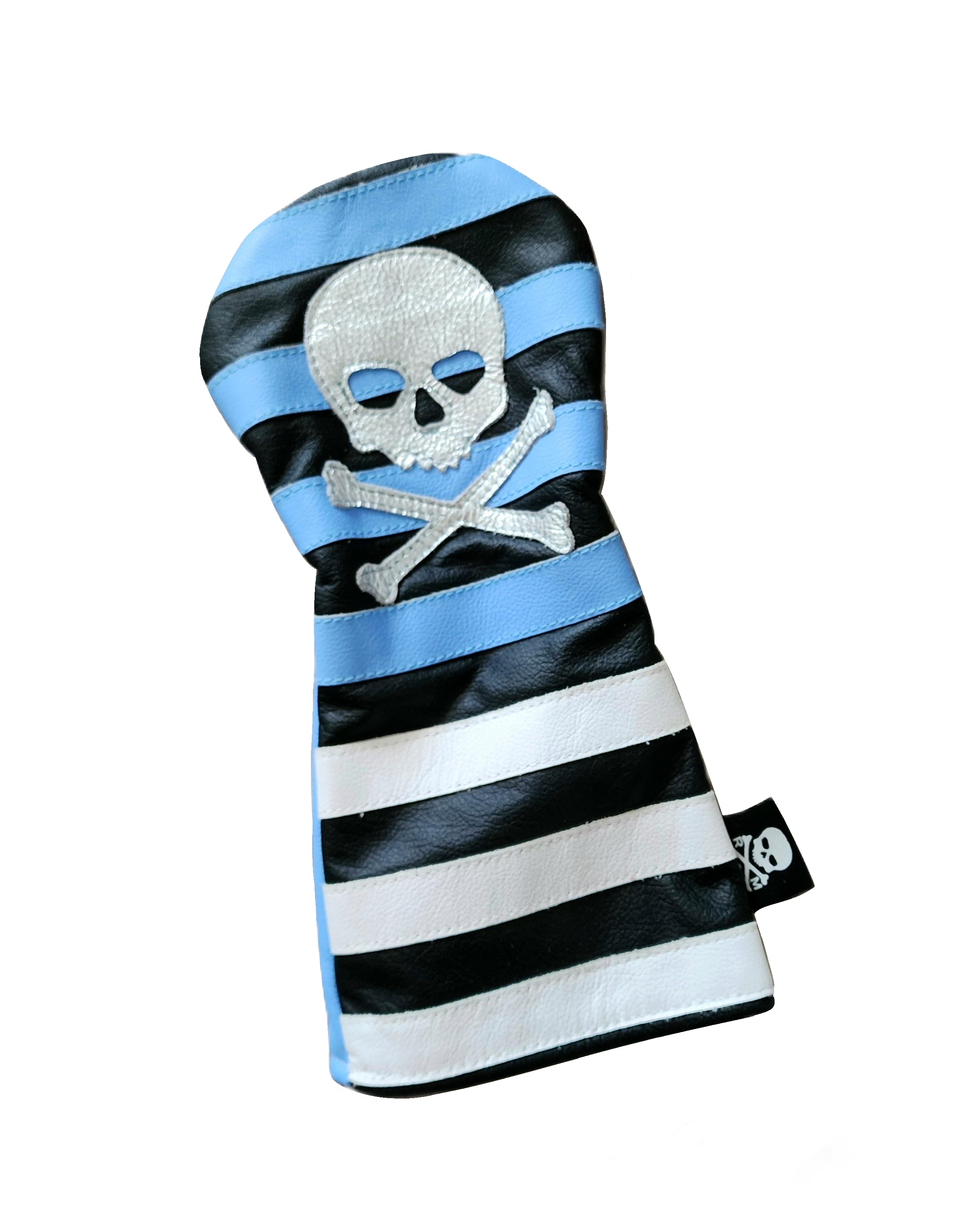 One-Of-A-Kind! The Metallic Silver Skull & Bones Rugby Stripe Driver Headcover - Robert Mark Golf