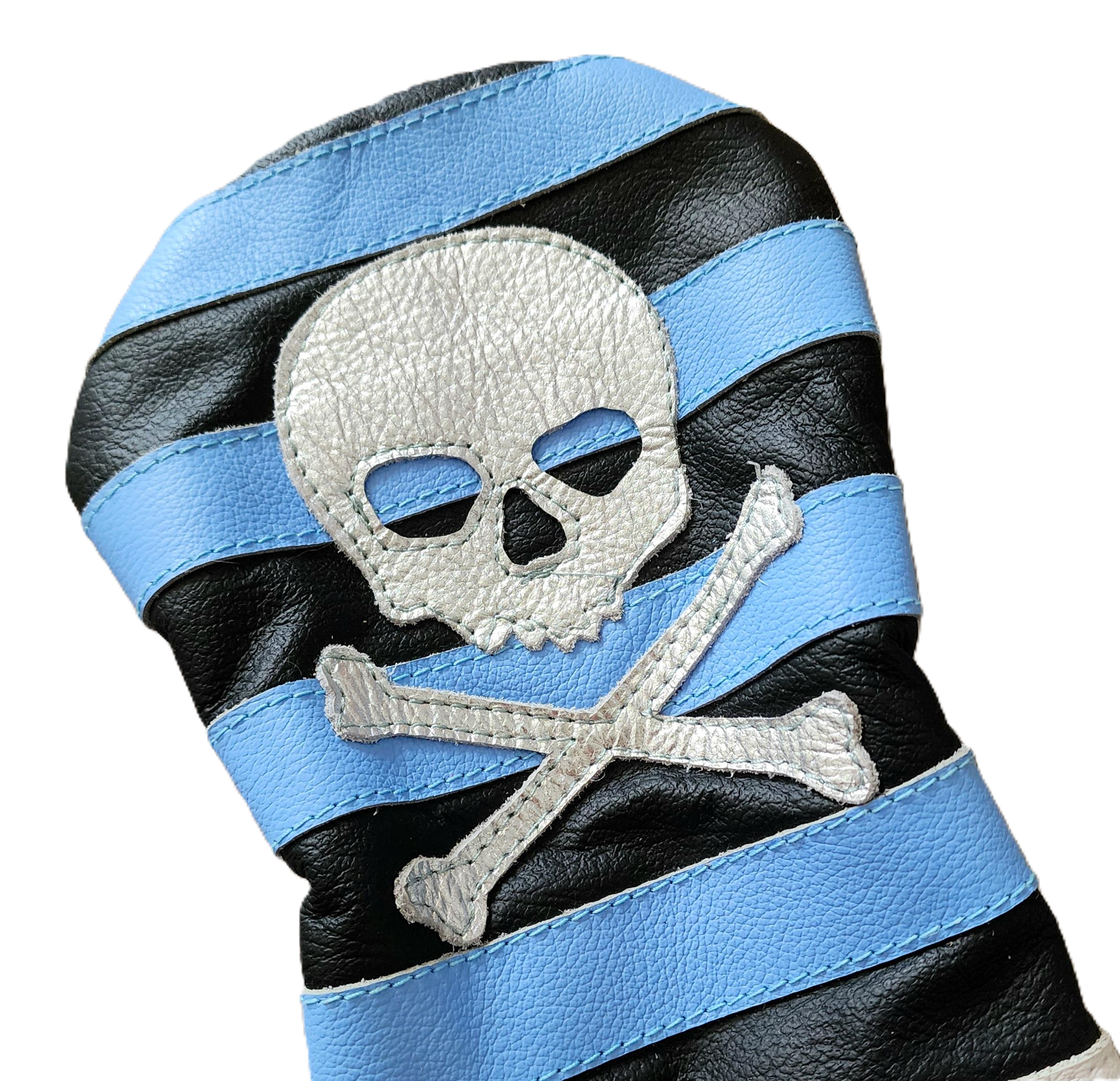 One-Of-A-Kind! The Metallic Silver Skull & Bones Rugby Stripe Driver Headcover - Robert Mark Golf