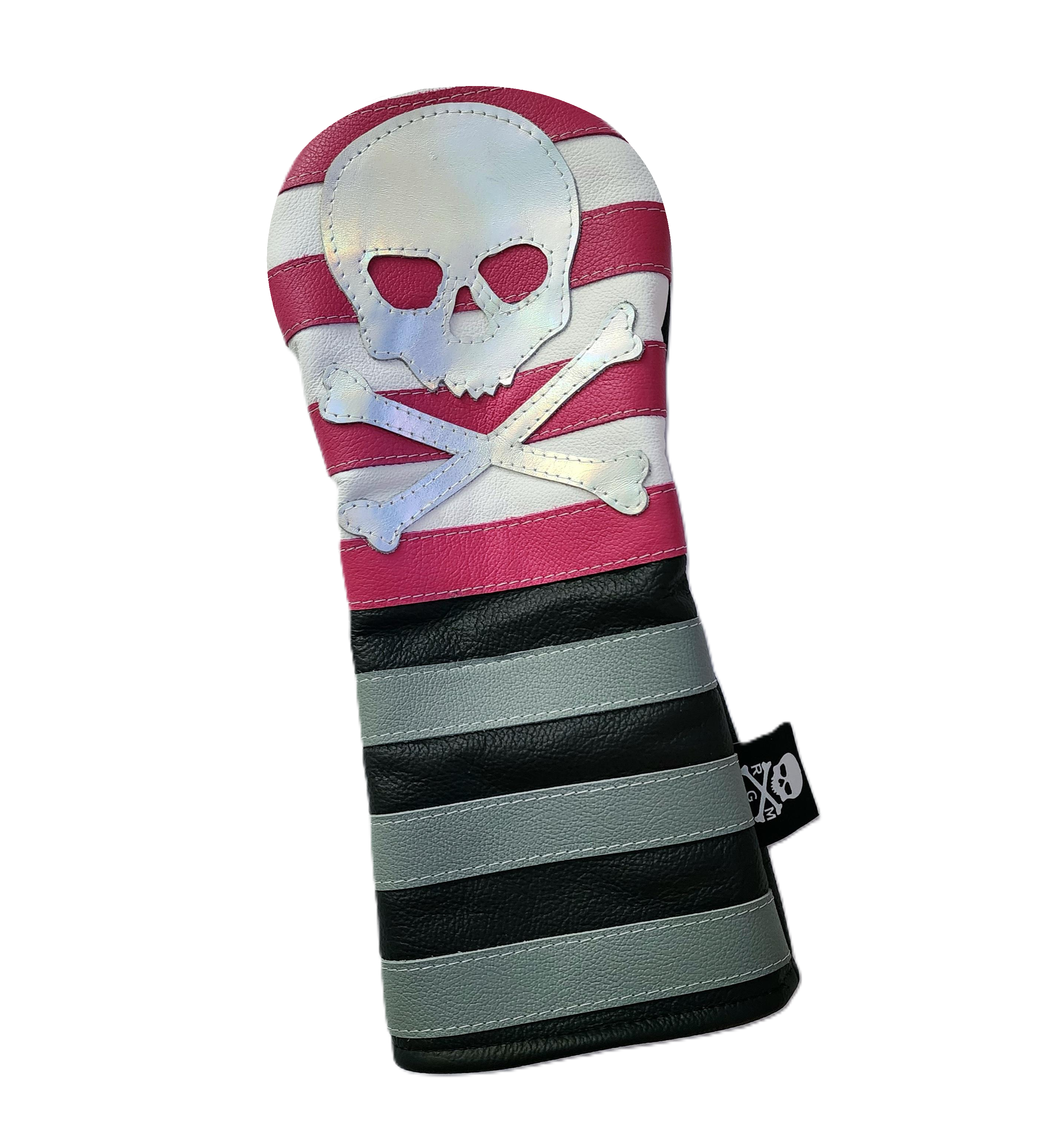 NEW! The Pink, White & Metallic Skull & bones Rugby Stripe Driver Headcover! - Robert Mark Golf
