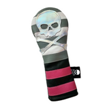 NEW! The Pink, White & Metallic Skull & bones Rugby Stripe Fairway Wood Headcover!