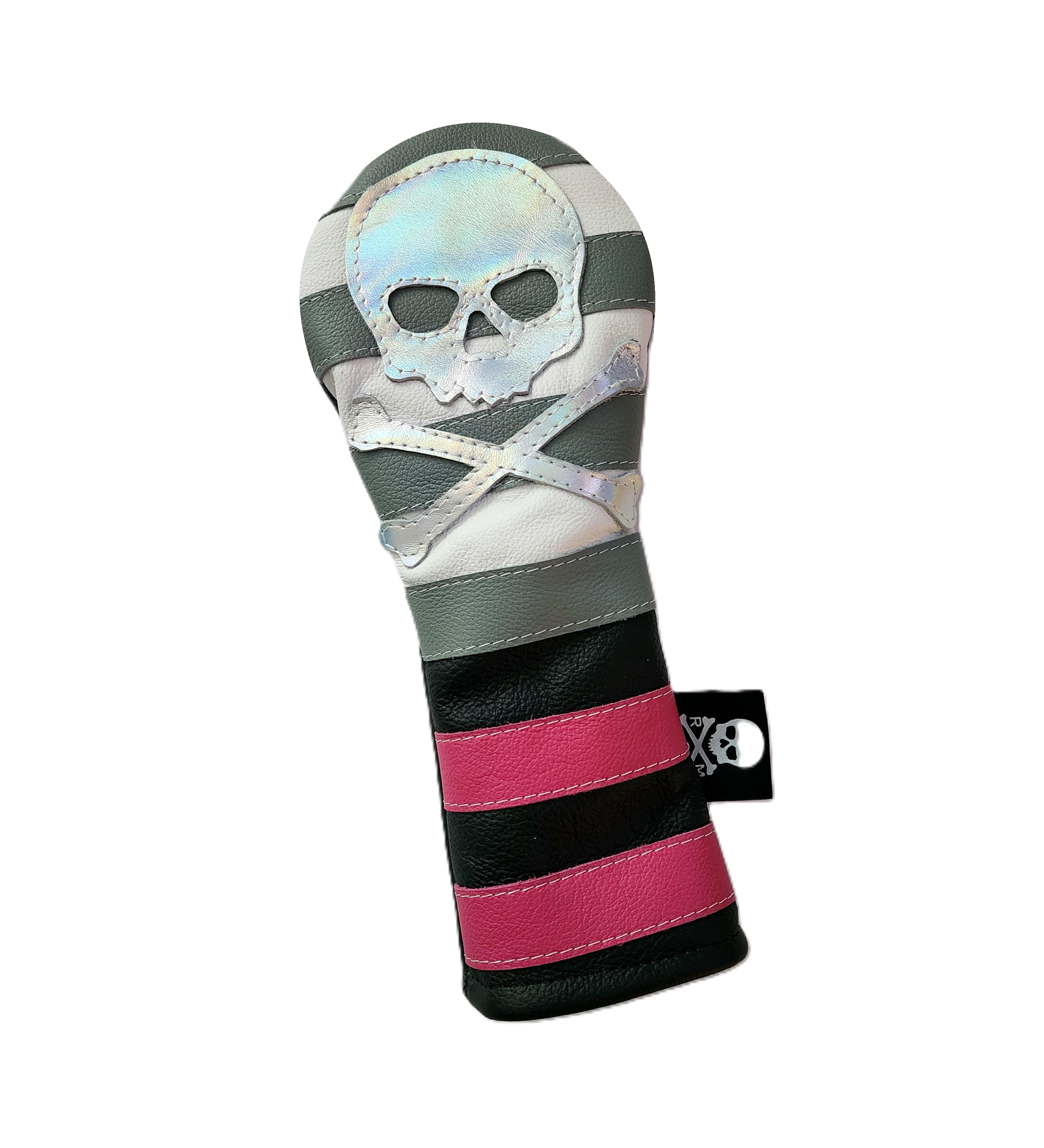 NEW! The Pink, White & Metallic Skull & bones Rugby Stripe Fairway Wood Headcover! - Robert Mark Golf