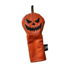 Robert Mark Golf pumpkin-shaped headcover for fairway woods, featuring a festive jack-o-lantern design in orange and black.