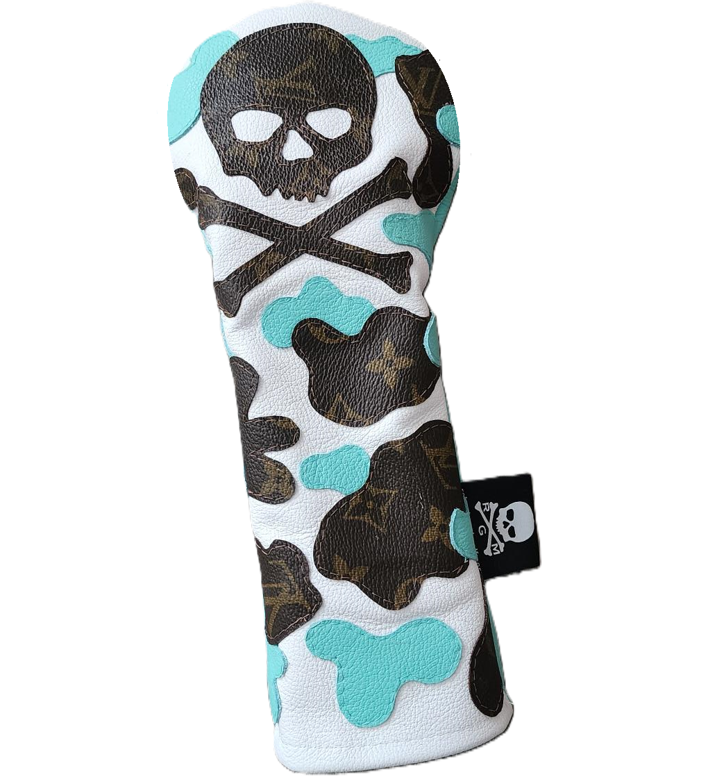 New! One-Of-A-Kind! Patchwork, Upcycled Louis Vuitton Skull & Bones Camo Fairway Wood Headcover - Robert Mark Golf