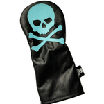 One-Of-A-Kind! Tiffany Blue Skull & Bones, Black leather Driver Headcover. - Robert Mark Golf