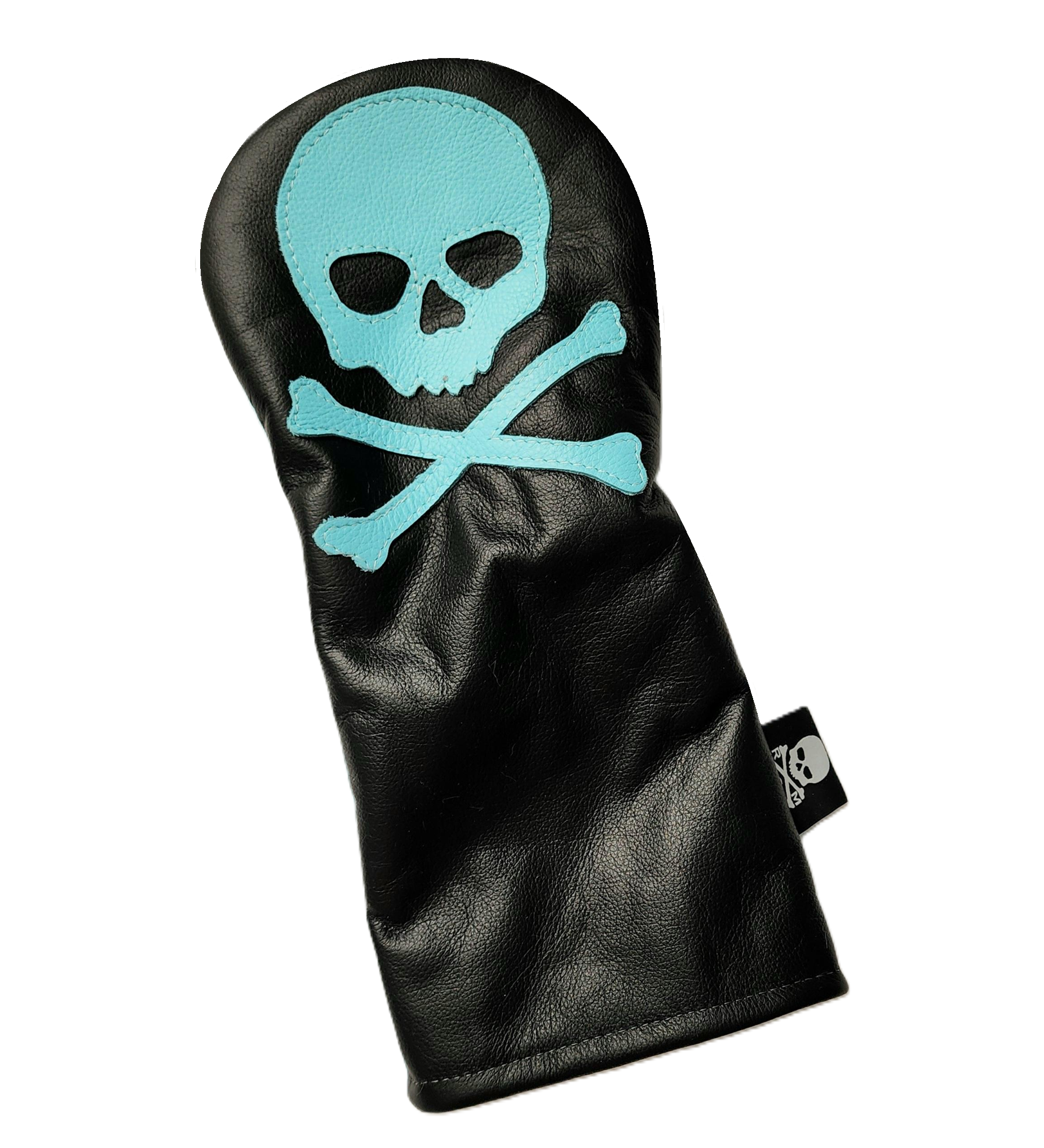 One-Of-A-Kind! Tiffany Blue Skull & Bones, Black leather Driver Headcover. - Robert Mark Golf