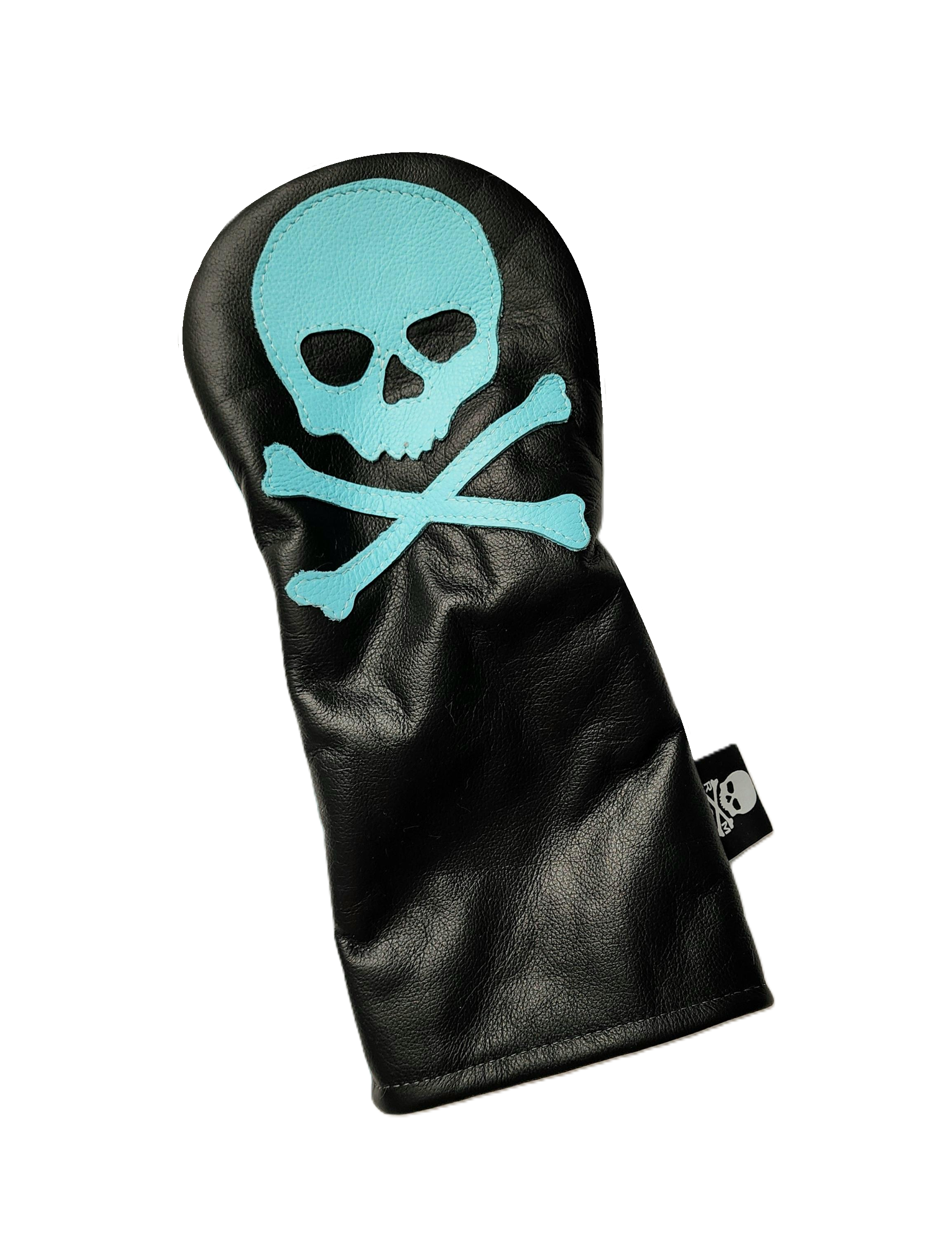 One-Of-A-Kind! Tiffany Blue Skull & Bones, Black leather Driver Headcover. - Robert Mark Golf