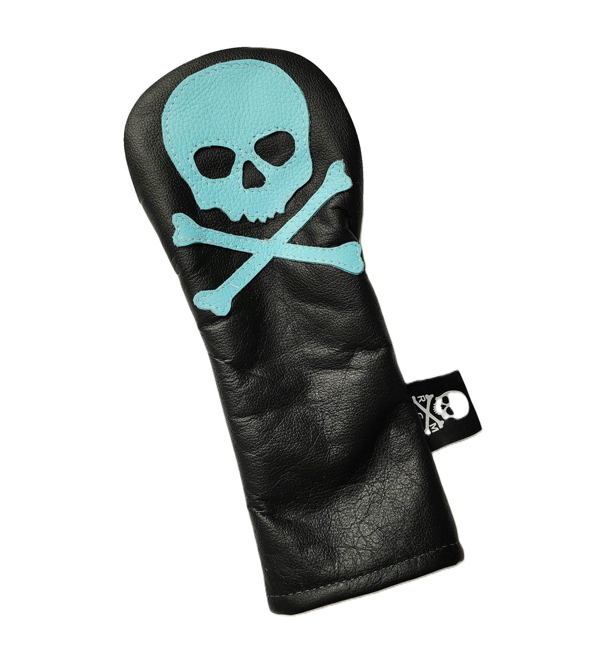 One-Of-A-Kind! Tiffany Blue Skull & Bones, Black leather Fairway Wood Headcover. - Robert Mark Golf