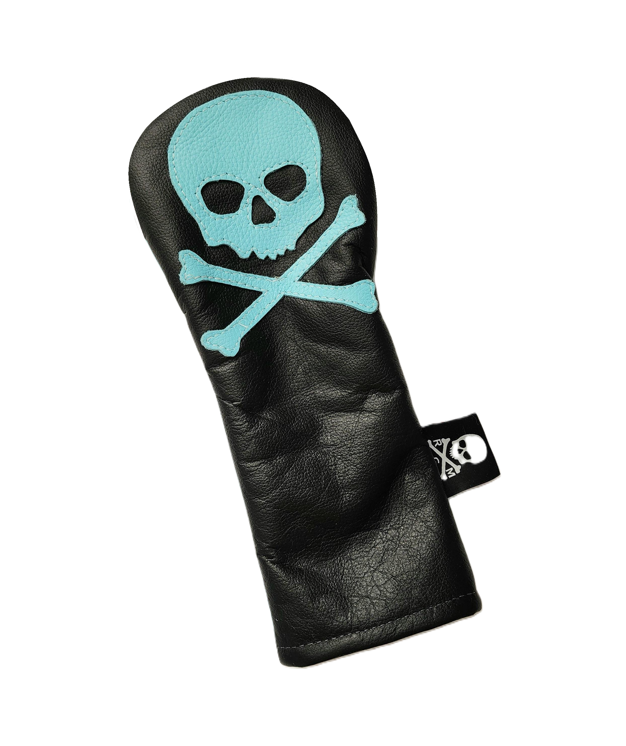 One-Of-A-Kind! Tiffany Blue Skull & Bones, Black leather Fairway Wood Headcover. - Robert Mark Golf