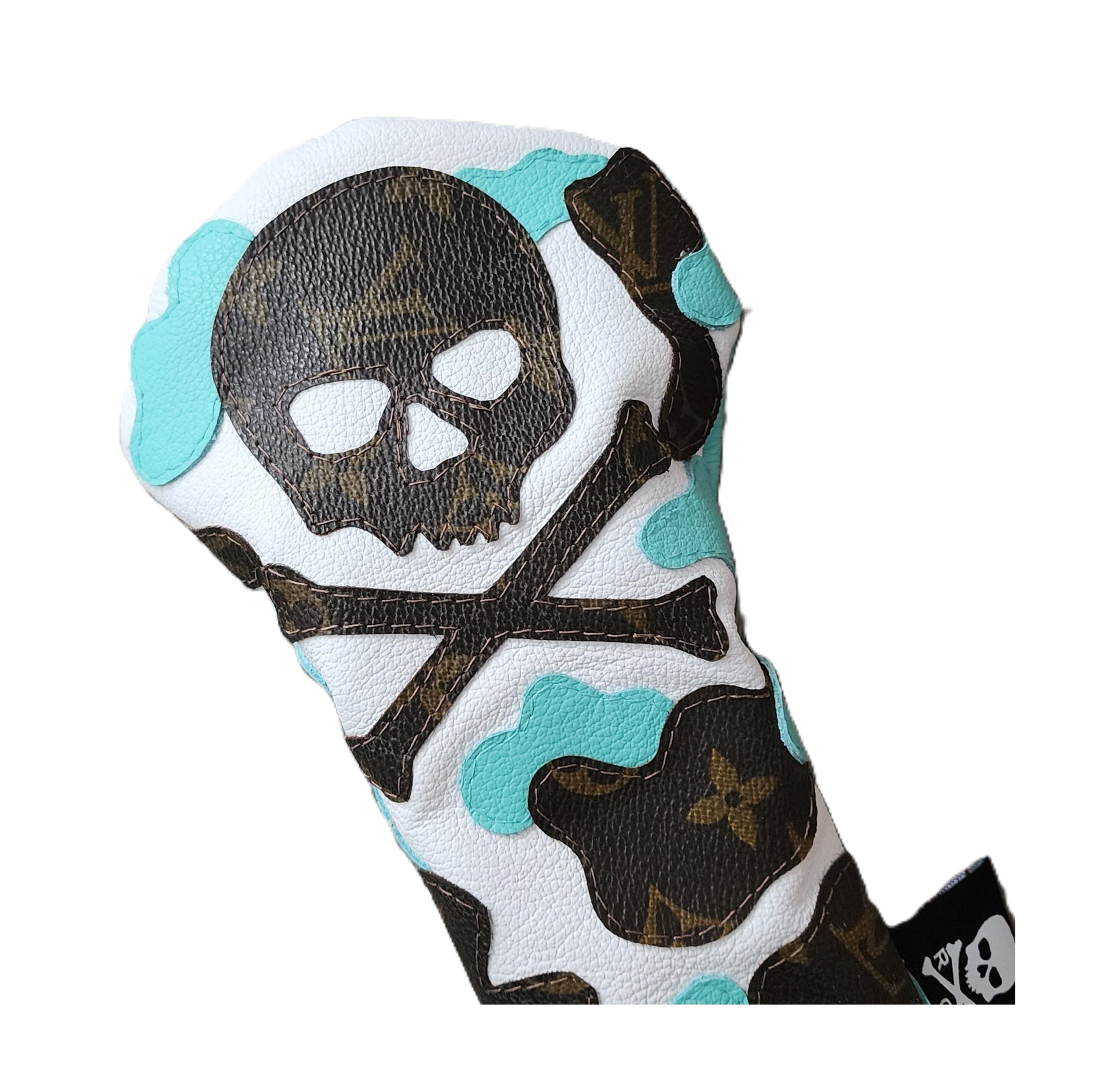 New! One-Of-A-Kind! Patchwork, Upcycled Louis Vuitton Skull & Bones Camo Fairway Wood Headcover - Robert Mark Golf