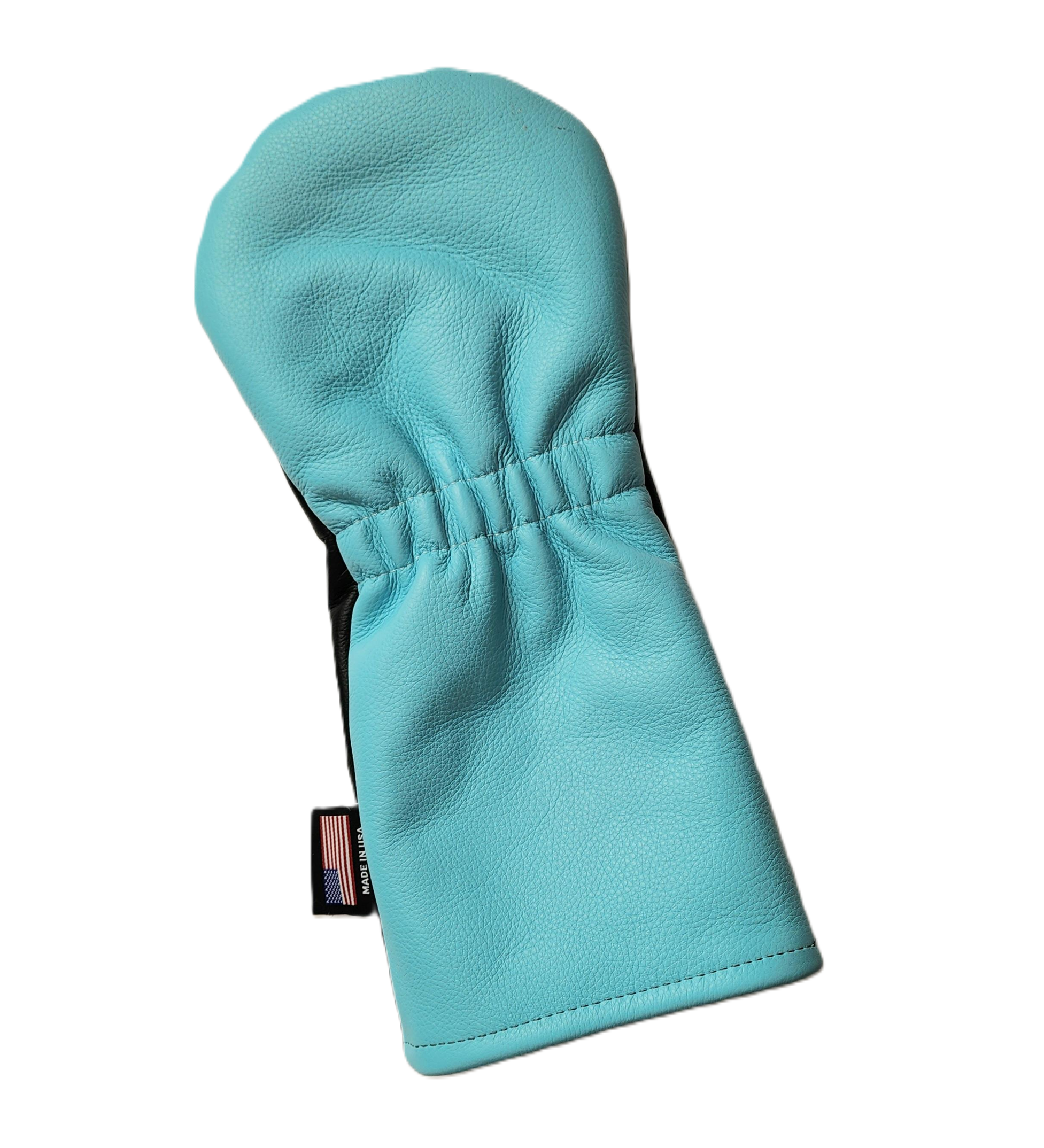 One-Of-A-Kind! Tiffany Blue Skull & Bones, Black leather Driver Headcover. - Robert Mark Golf