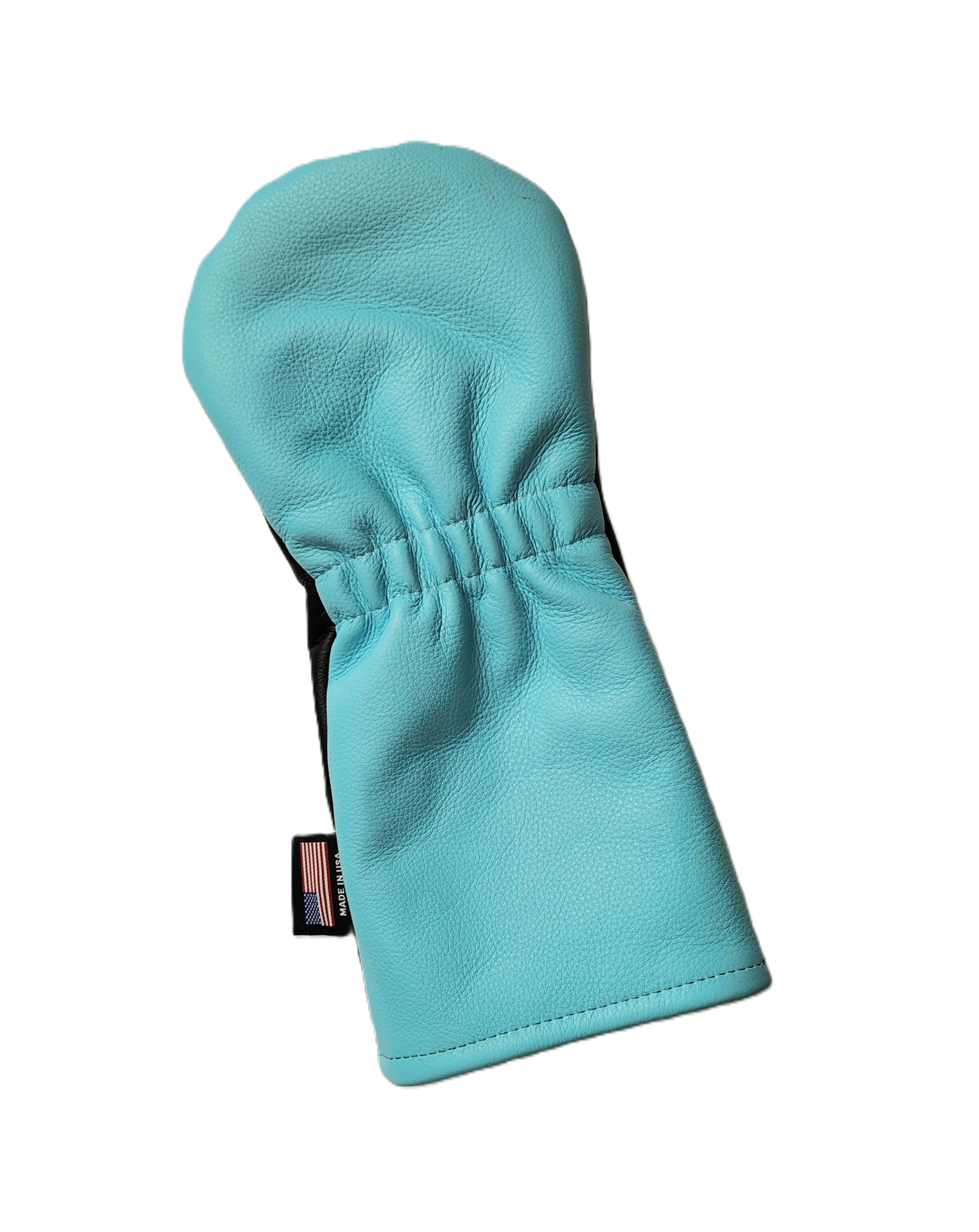 One-Of-A-Kind! Tiffany Blue Skull & Bones, Black leather Driver Headcover. - Robert Mark Golf