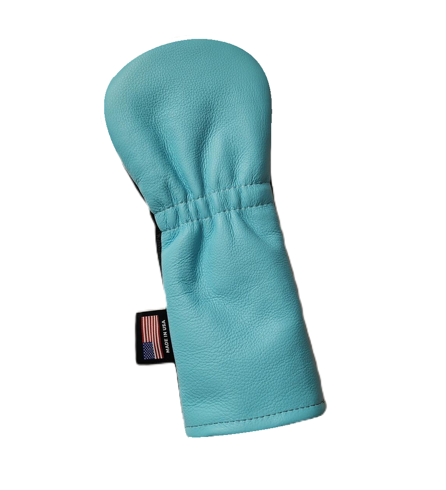 One-Of-A-Kind! Tiffany Blue Skull & Bones, Black leather Fairway Wood Headcover. - Robert Mark Golf