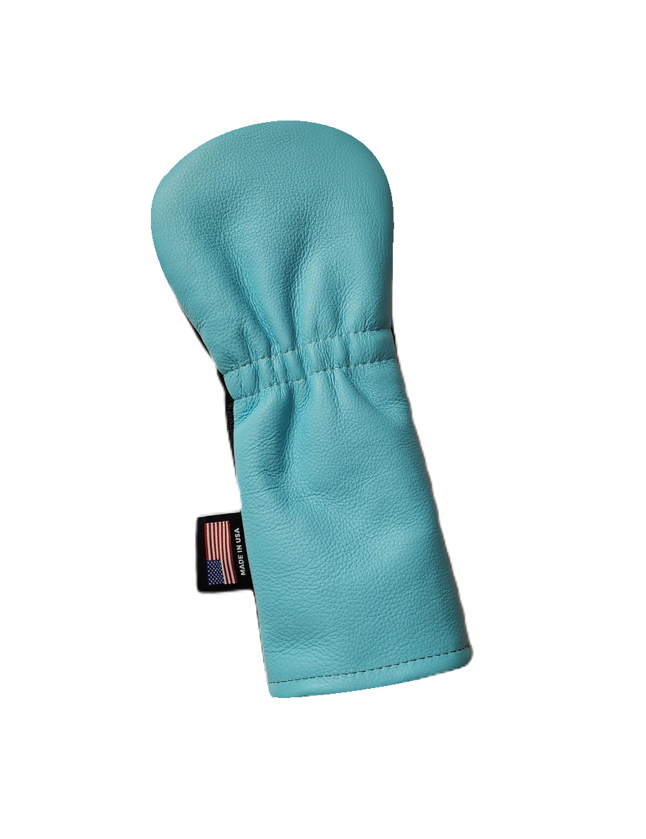 One-Of-A-Kind! Tiffany Blue Skull & Bones, Black leather Fairway Wood Headcover. - Robert Mark Golf