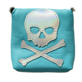 Light Blue & Holographic Metallic Silver Skull & Bones Mallet Putter headcover.