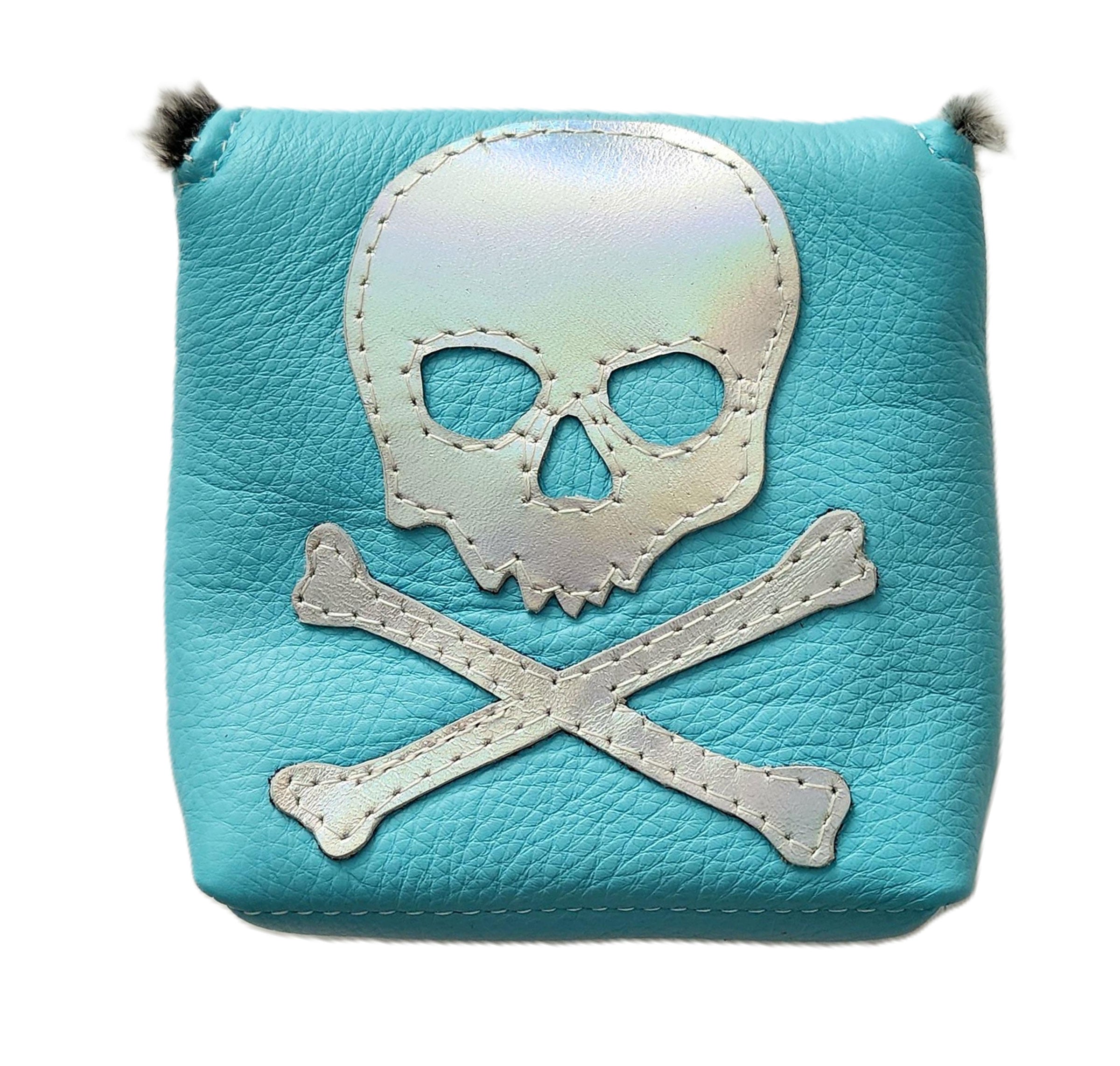 Light Blue & Holographic Metallic Silver Skull & Bones Mallet Putter headcover. - Robert Mark Golf