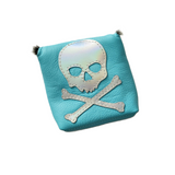Tiffany Blue inspired & Holographic Metallic Silver Skull & Bones Mallet Putter headcover.