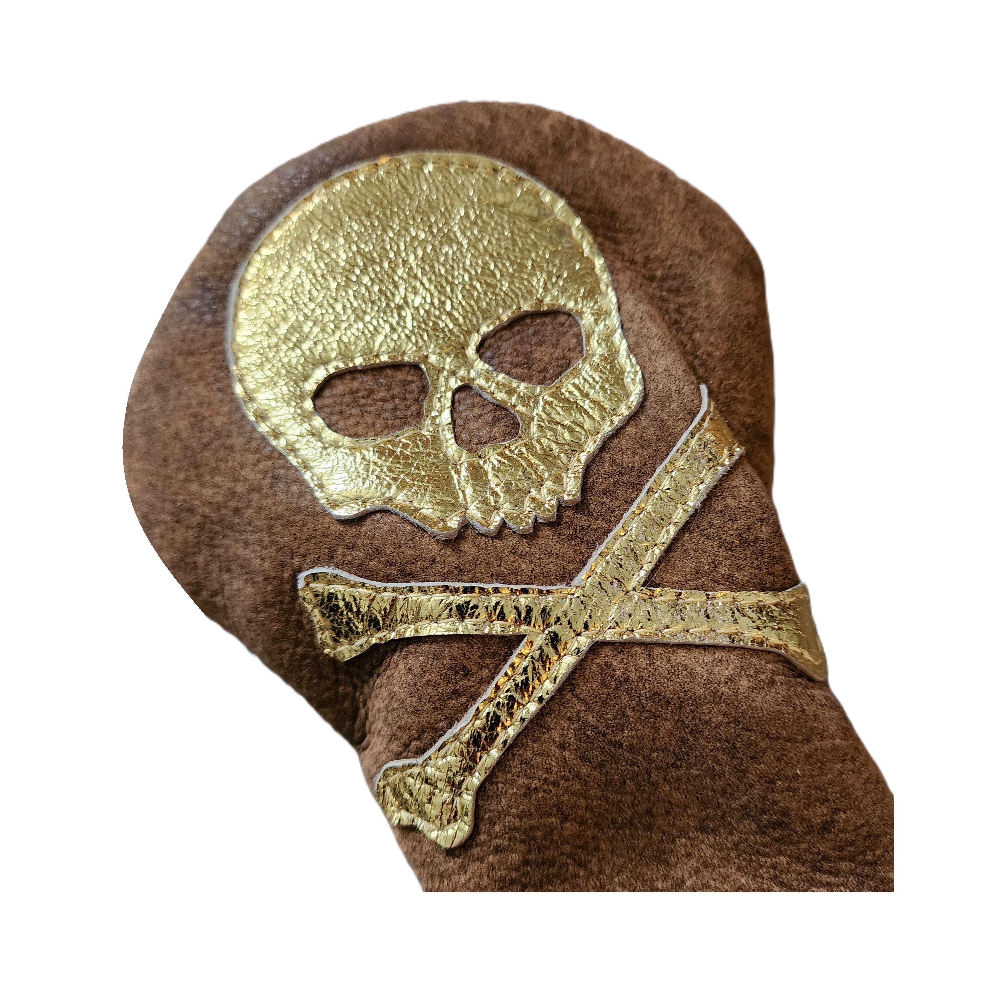 The RMG USA Gold Skull & Bones Distressed leather Fairway Wood Headcover, 1 Off! - Robert Mark Golf