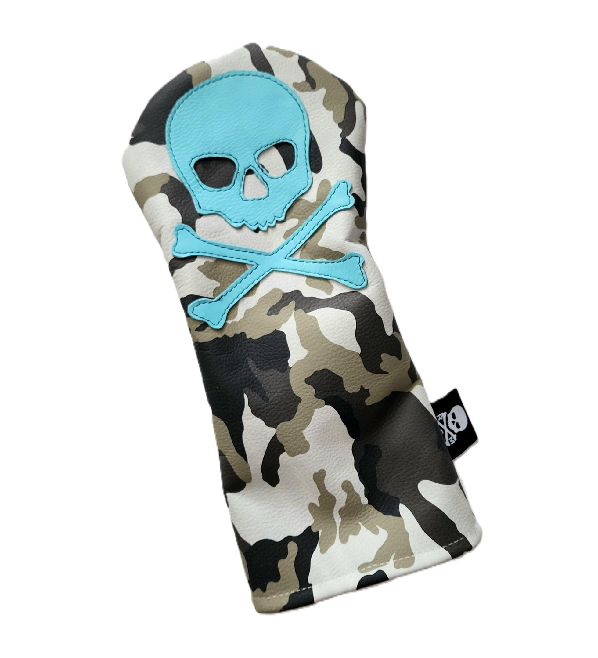 One of s Kind! Urban Camo, Tiffany Blue Skull & Bones Driver headcover. - Robert Mark Golf