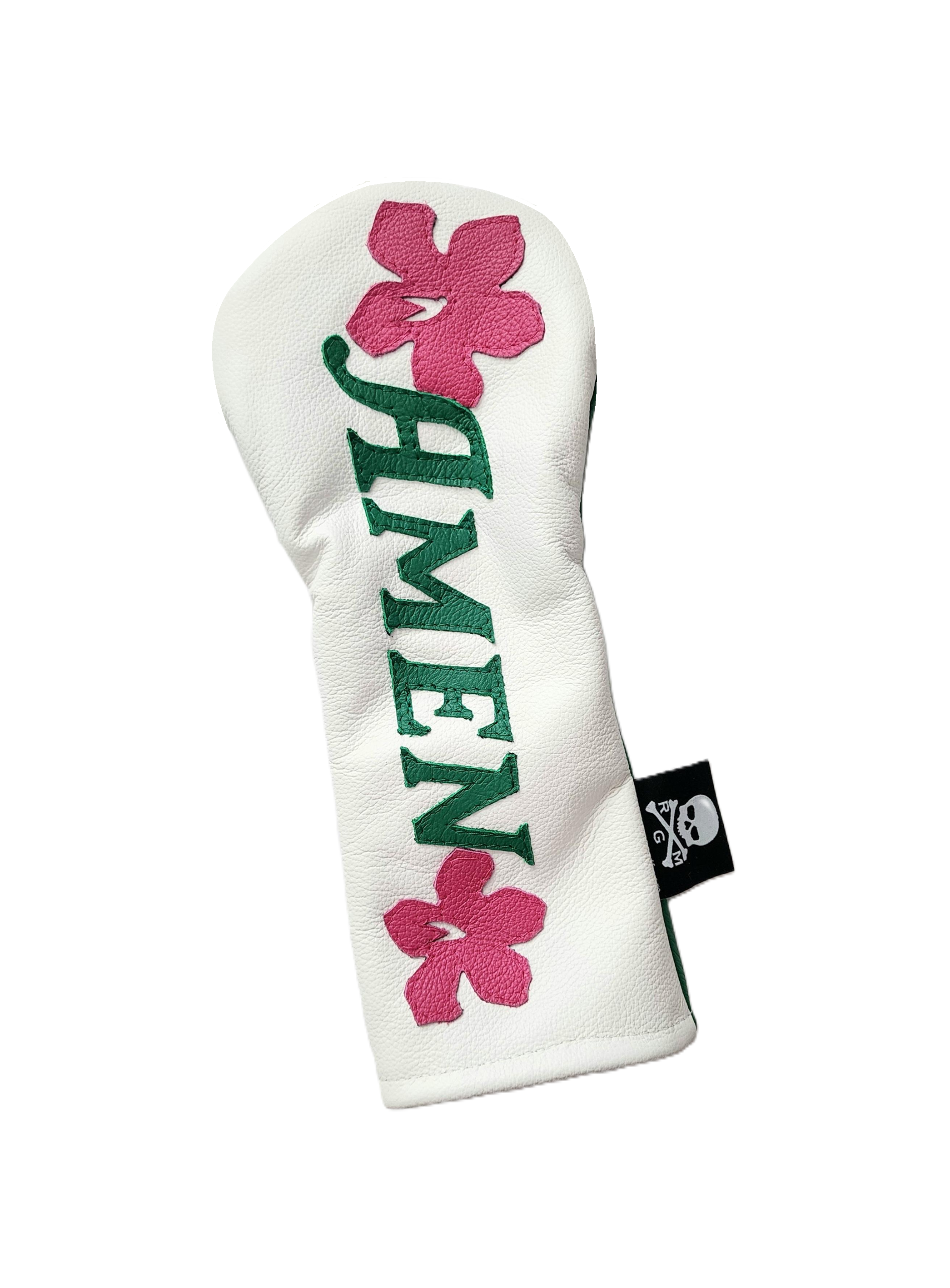 NEW! The RMG Masters/Augusta inspired Amen Azaleas Hybrid Headcover! White front. - Robert Mark Golf