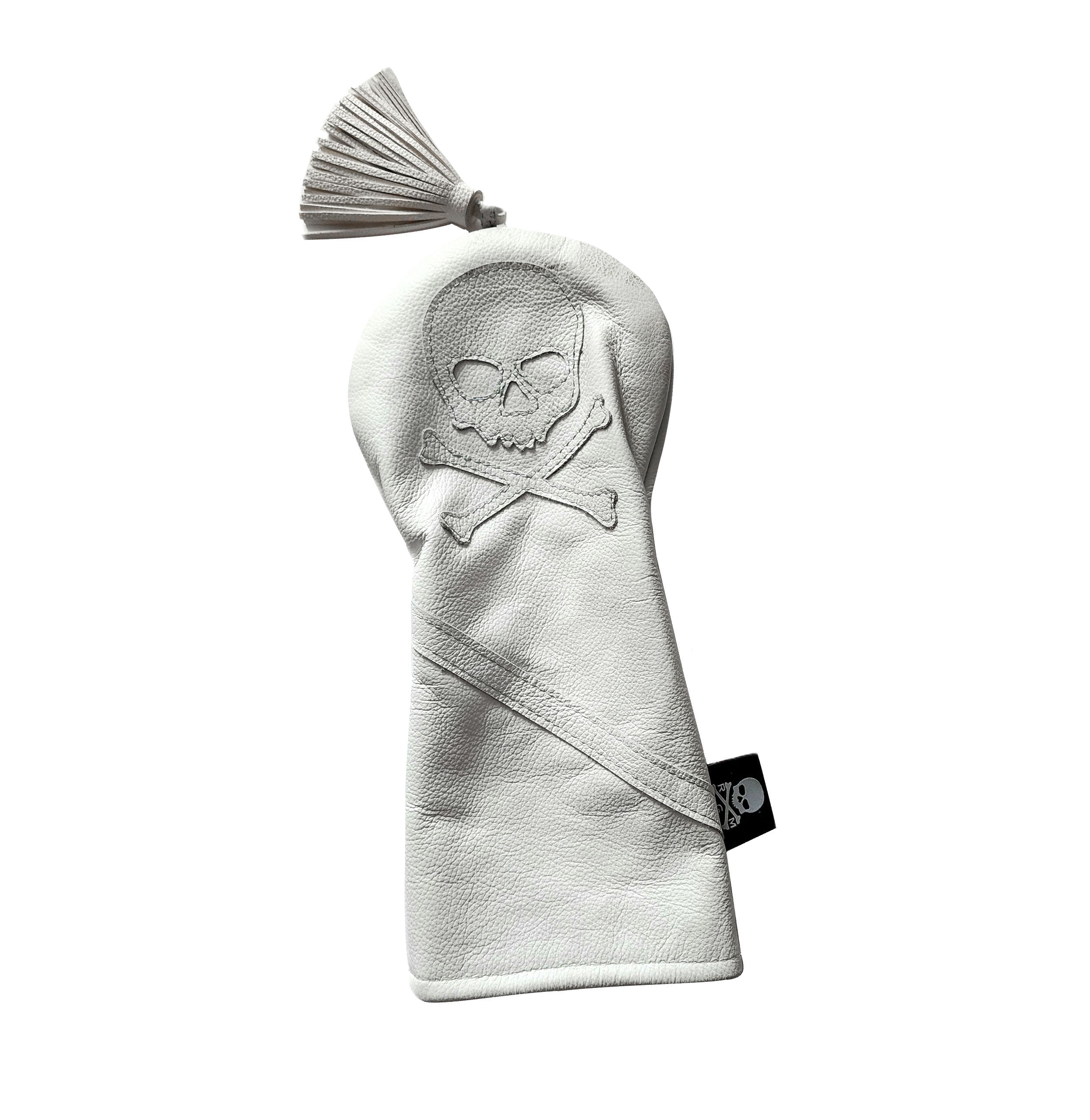 NEW! The RMG Retro Tassel Skull & Bones Whiteout Leather Driver Headcover! - Robert Mark Golf