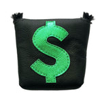 Robert Mark Golf dollar sign mallet putter headcover with embroidered dollar sign design for golf clubs.