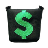 Robert Mark Golf dollar sign mallet putter headcover with embroidered dollar sign design for golf clubs.