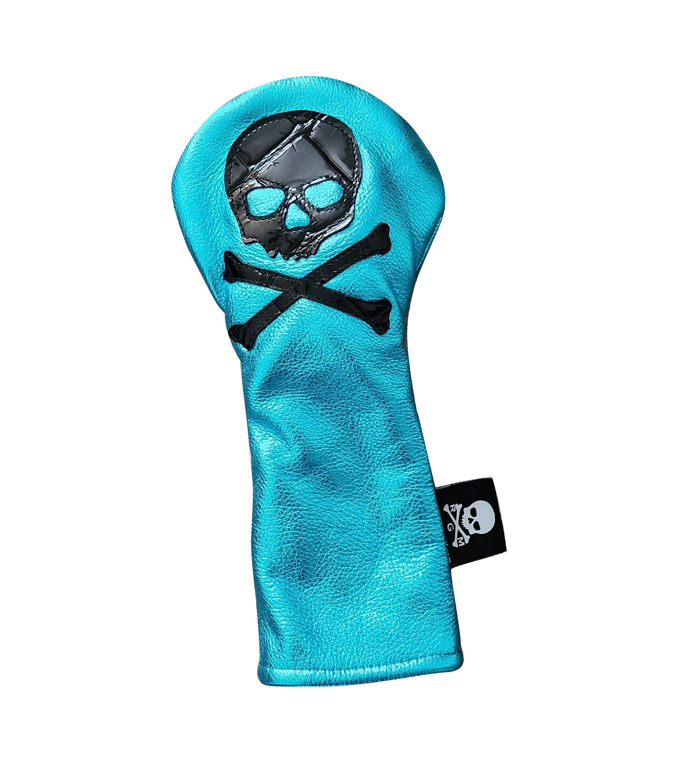 One-Of-A-Kind! Black Alligator Skull & Bones Metallic Blue Fairway Wood Headcover - Robert Mark Golf