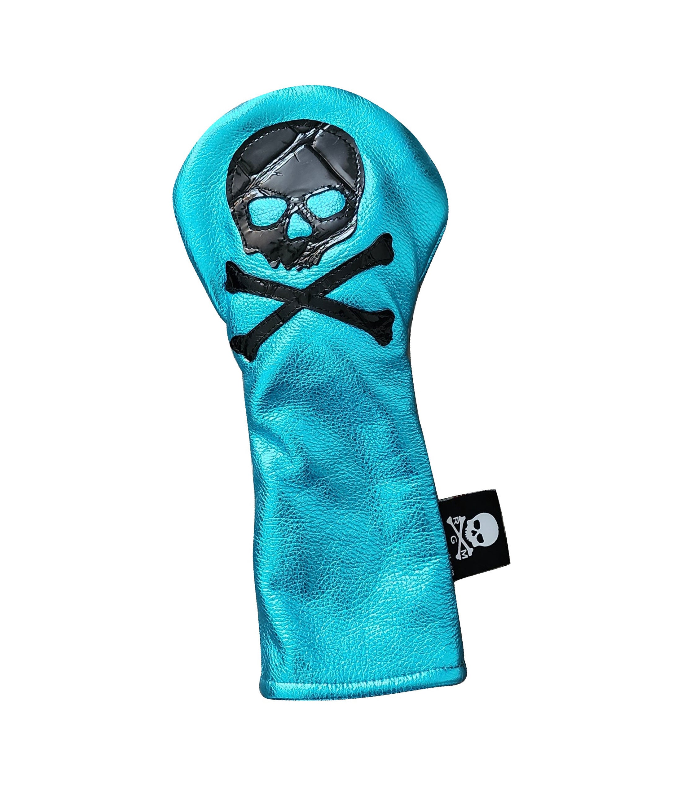 One-Of-A-Kind! Black Alligator Skull & Bones Metallic Blue Fairway Wood Headcover - Robert Mark Golf