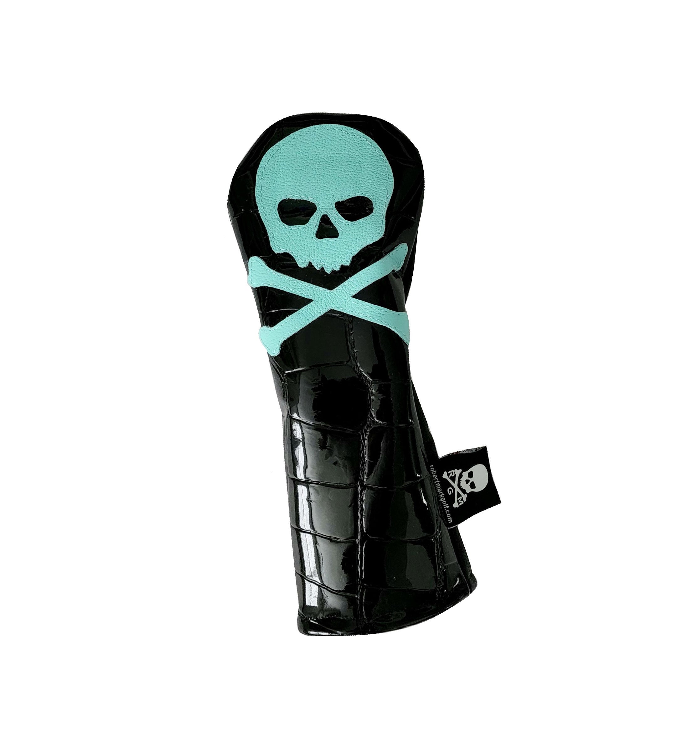 One-Of-A-Kind! Black Alligator, Tiffany Blue Skull & Bones Fairway Wood Headcover. - Robert Mark Golf