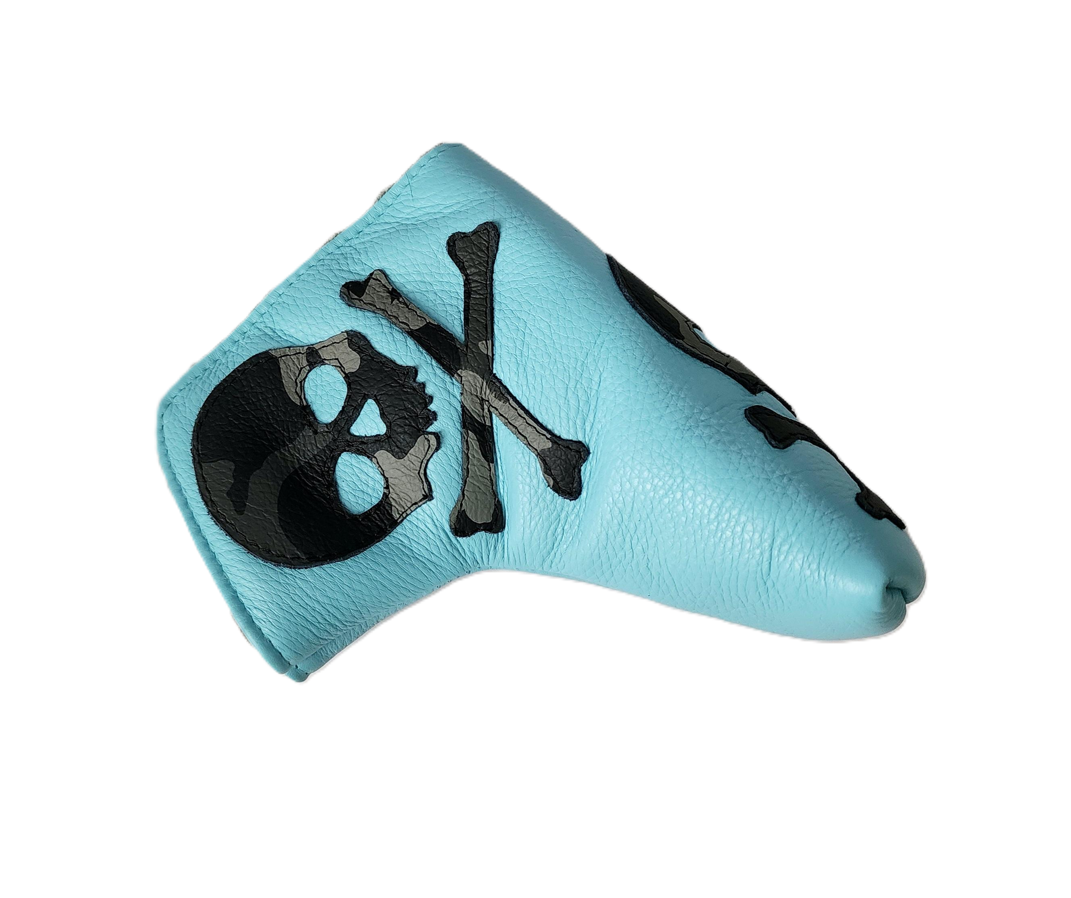 The Robin's Egg Blue, Tiffany, Camo Triple SKULL & BONES Blade, Mid Mallet Putter Cover! - Robert Mark Golf