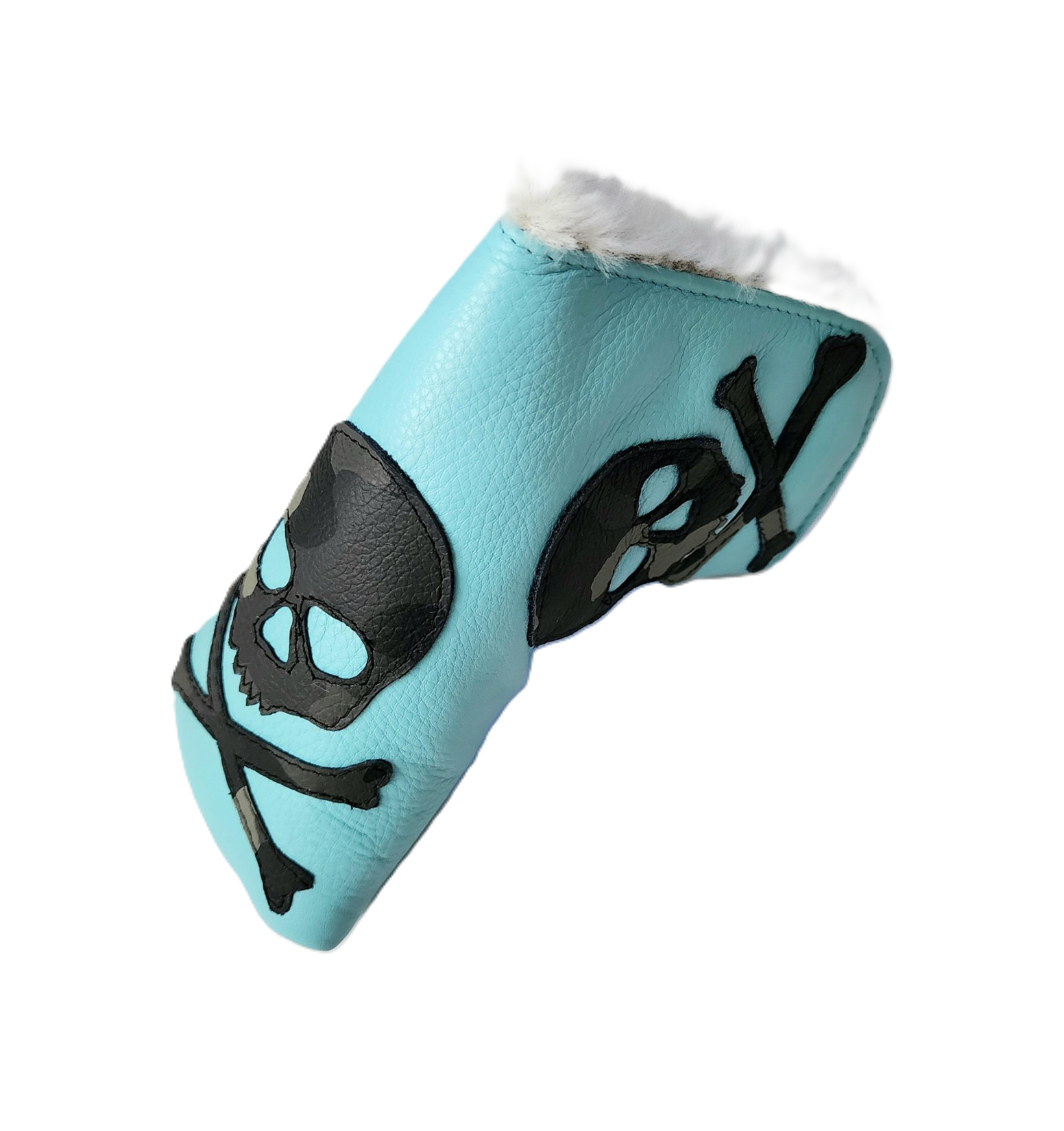 The Robin's Egg Blue, Tiffany, Camo Triple SKULL & BONES Blade, Mid Mallet Putter Cover! - Robert Mark Golf