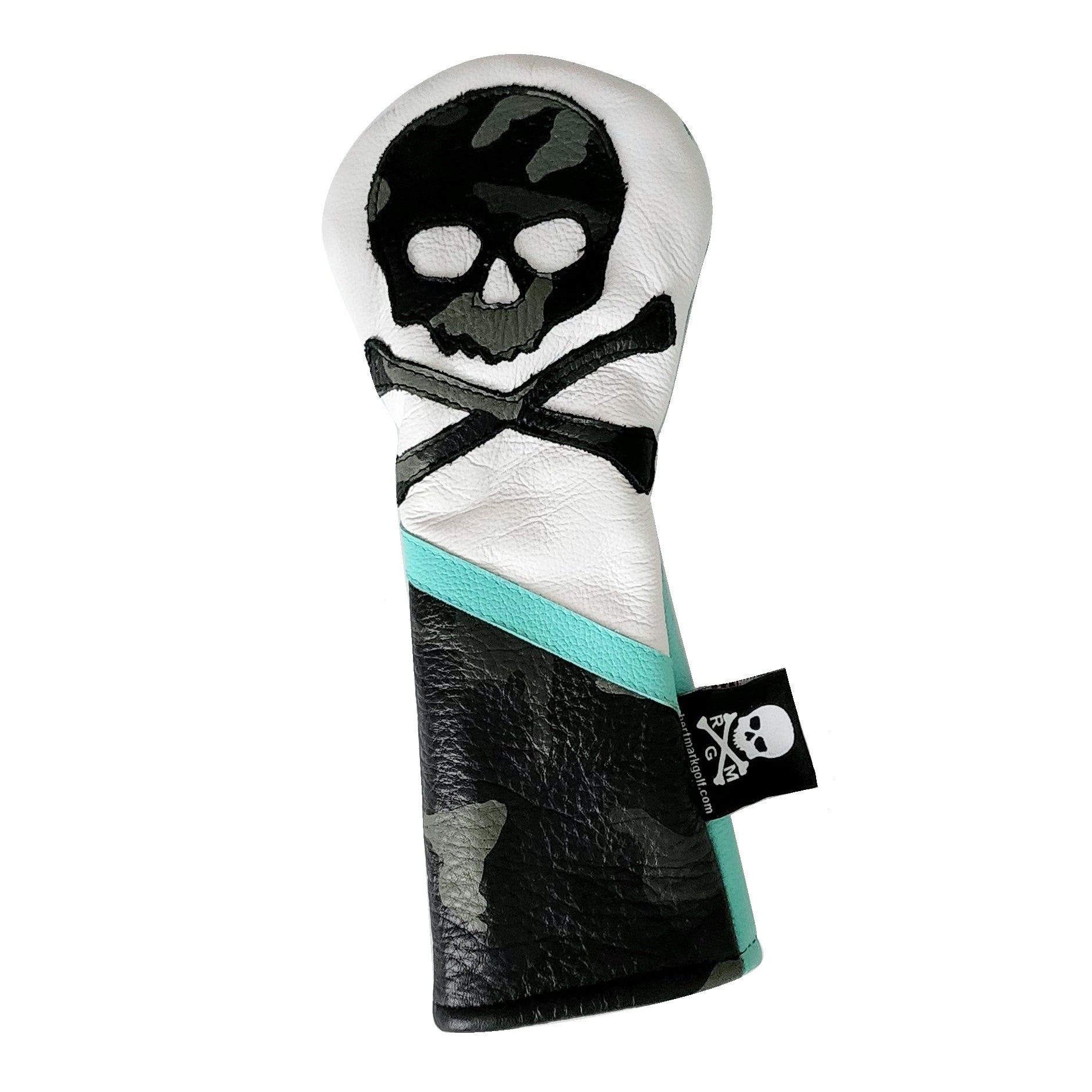 One of s Kind! Urban Camo / Tiffany Blue Split Skull & Bones Fairway Wood headcover. - Robert Mark Golf