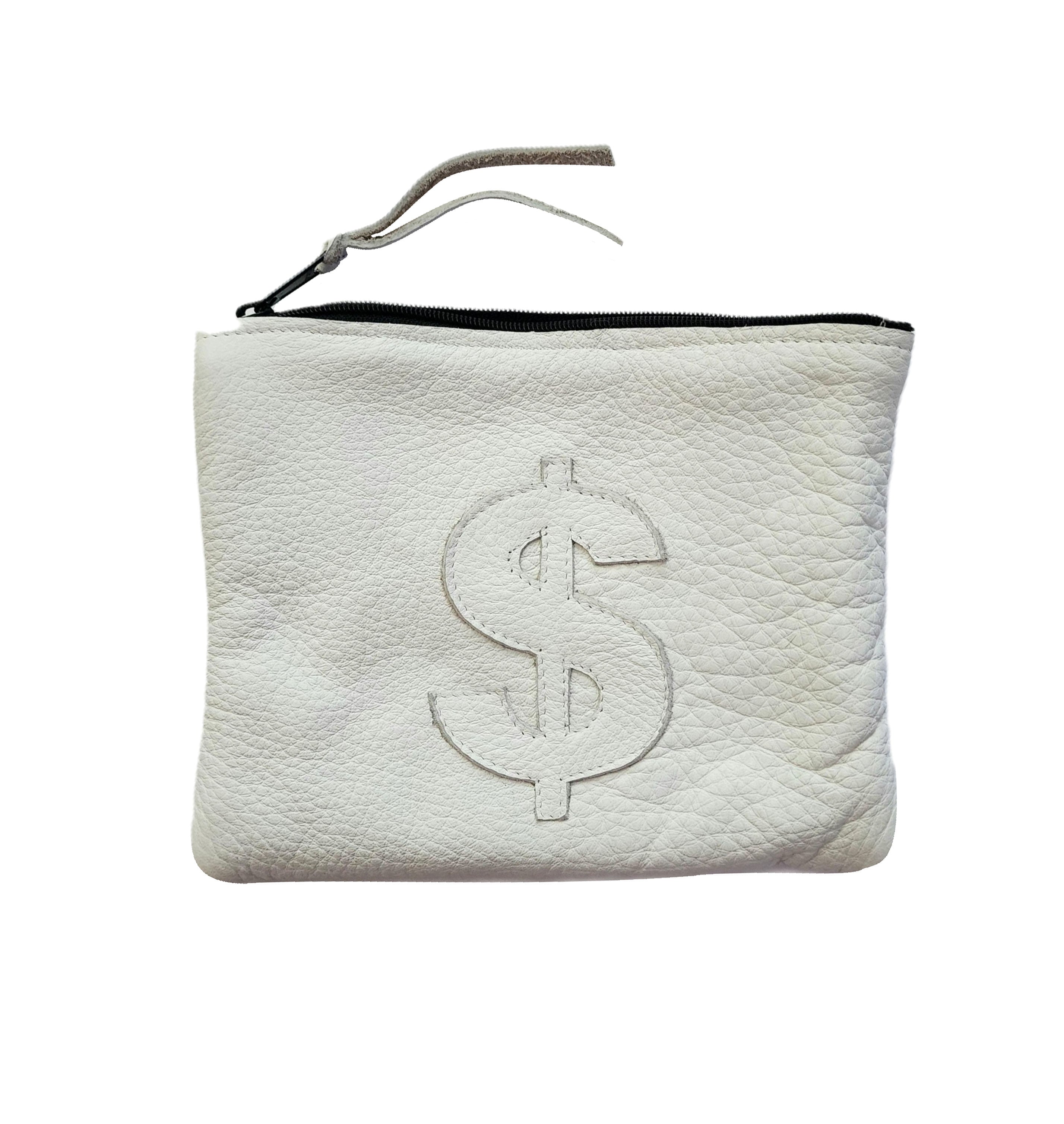 White Robert Mark Golf Blizzard Dollar Zippered Valuables Bag with dollar sign design for secure storage