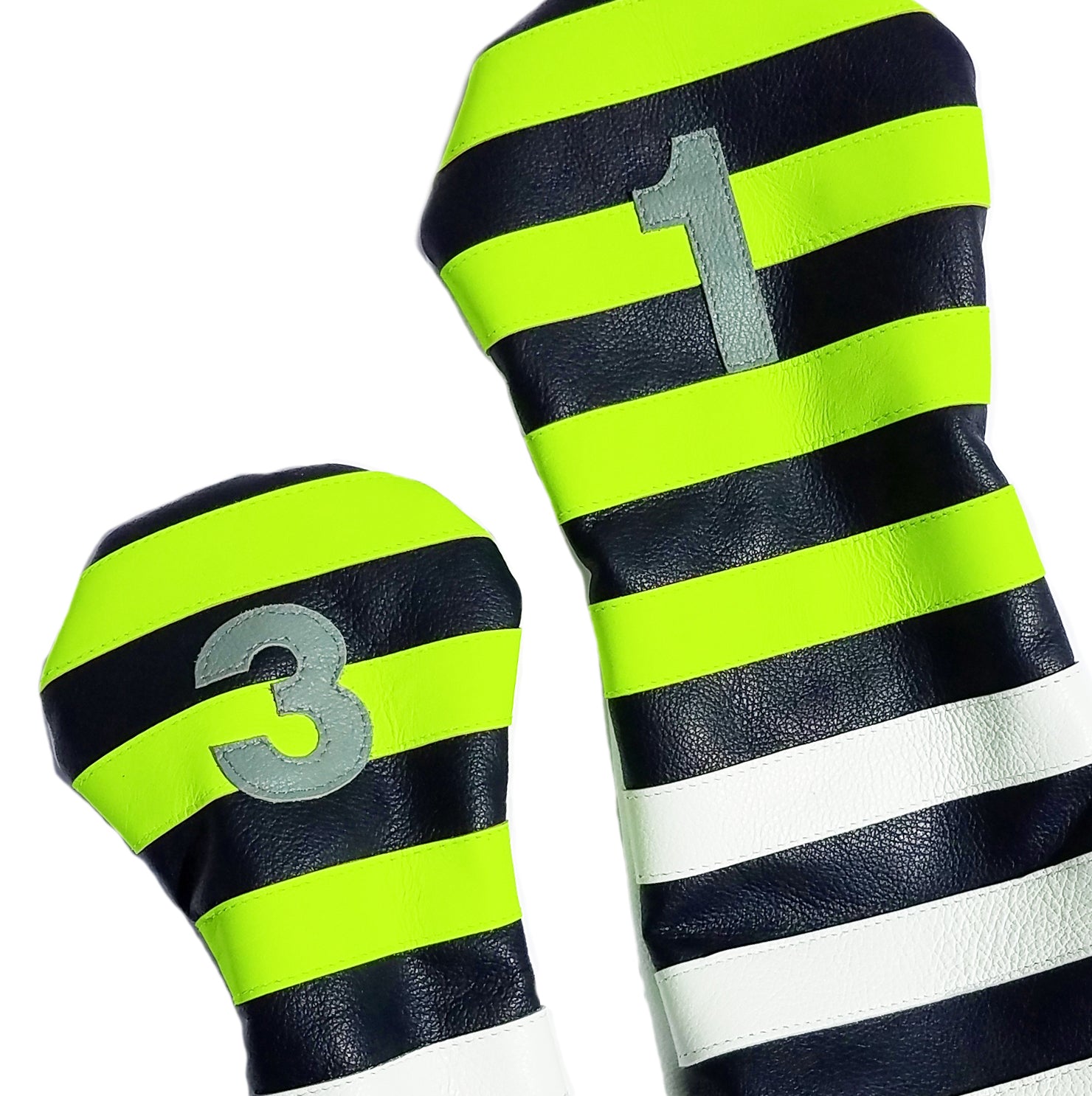 Pair of Neon Yellow Rugby Stripe Headcovers - Robert Mark Golf