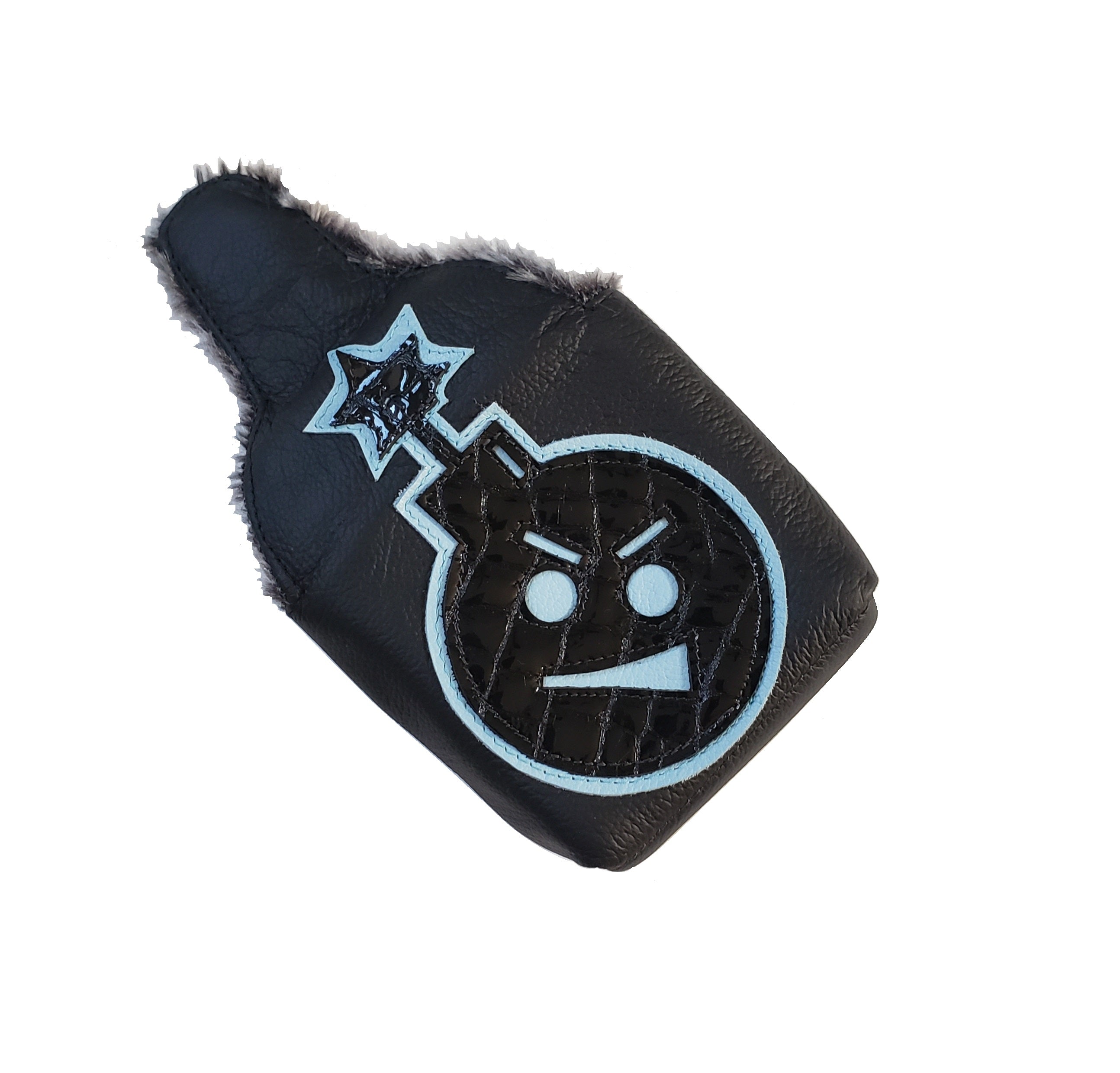 The LTD Edition Black Alligator/ Carolina Blue "Angry Bomb" Putter Cover - Robert Mark Golf