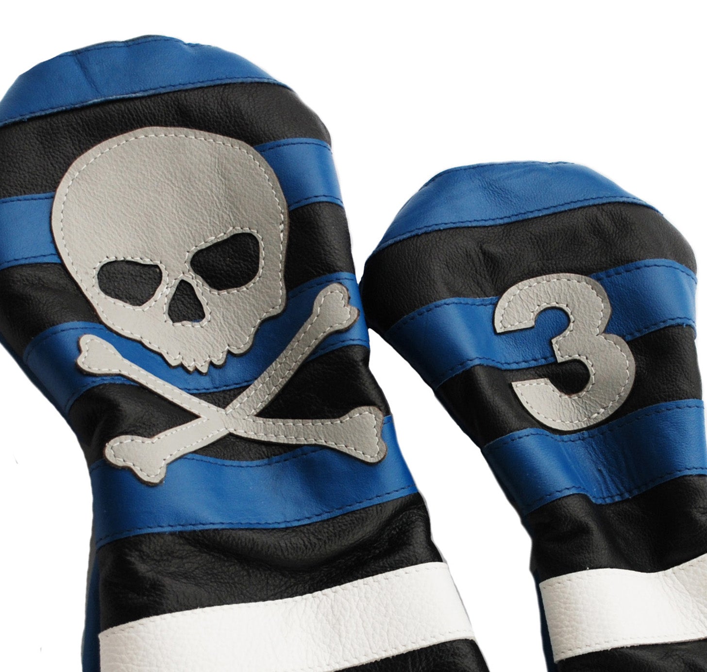 Blue Rugby Stripe with Skull & Bones Pair of Headcovers - Robert Mark Golf