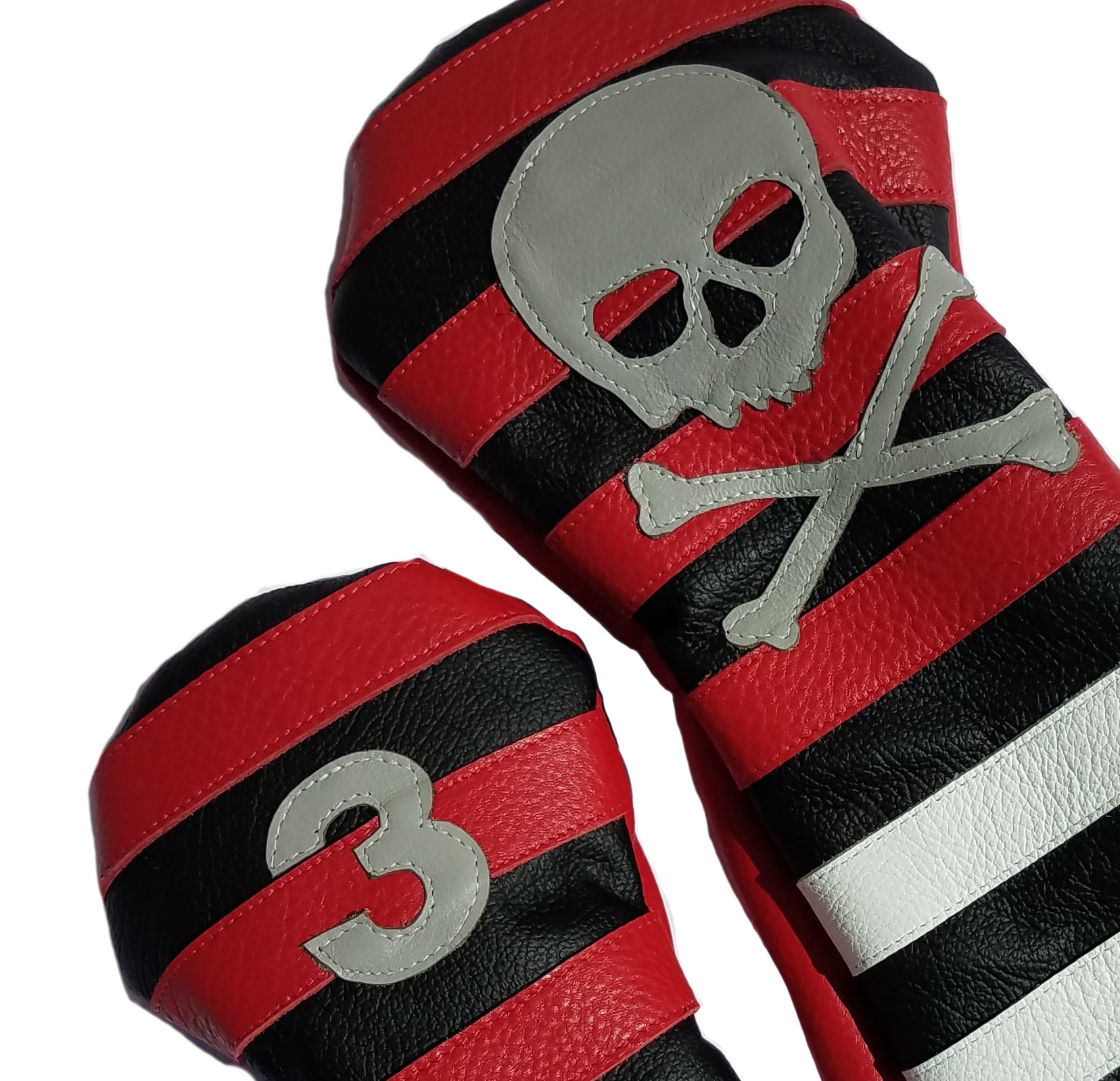 Red Rugby Stripe with Skull & Bones Pair of Headcovers - Robert Mark Golf