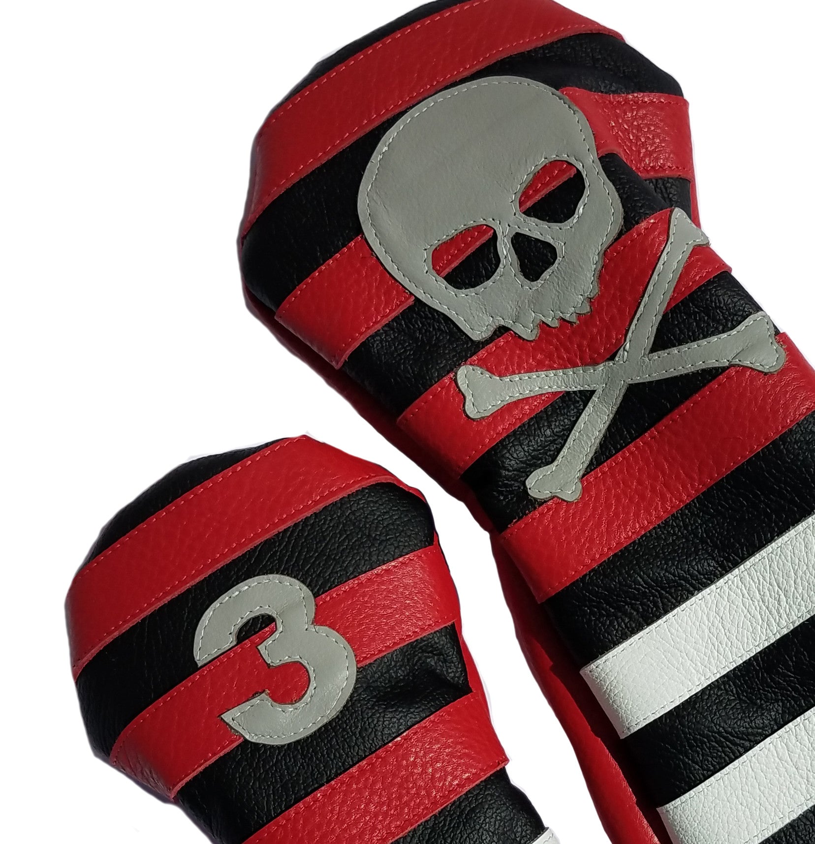 Red Rugby Stripe with Skull & Bones Pair of Headcovers - Robert Mark Golf